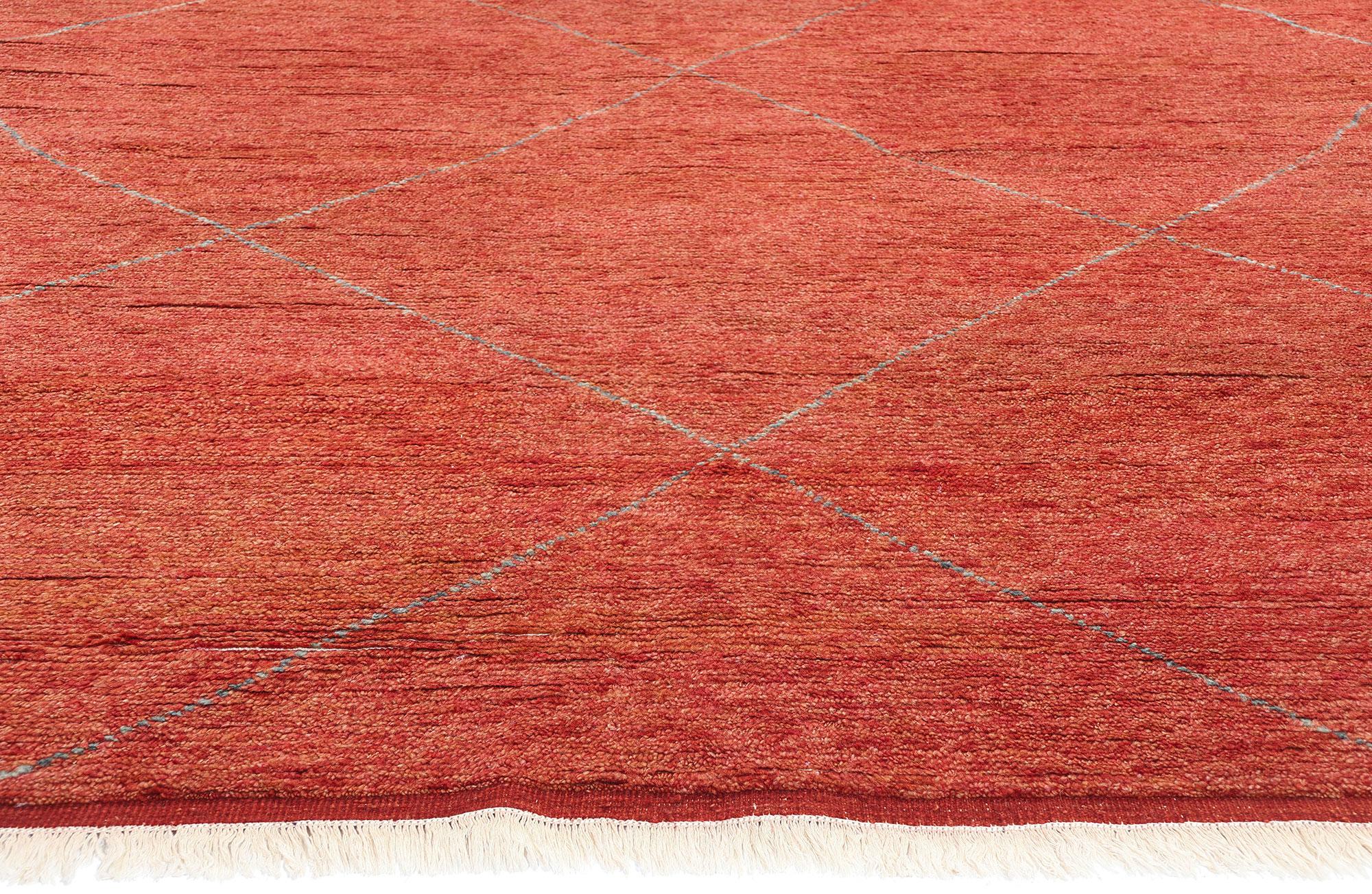 Indian New Diamonds Contemporary Red Moroccan Area Rug For Sale