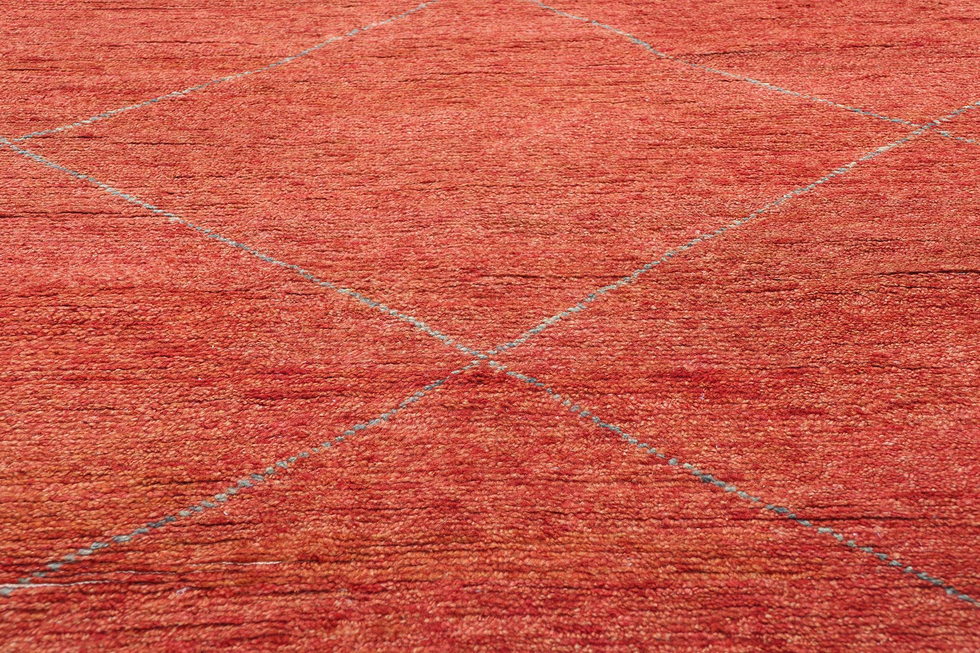Hand-Knotted New Diamonds Contemporary Red Moroccan Area Rug For Sale