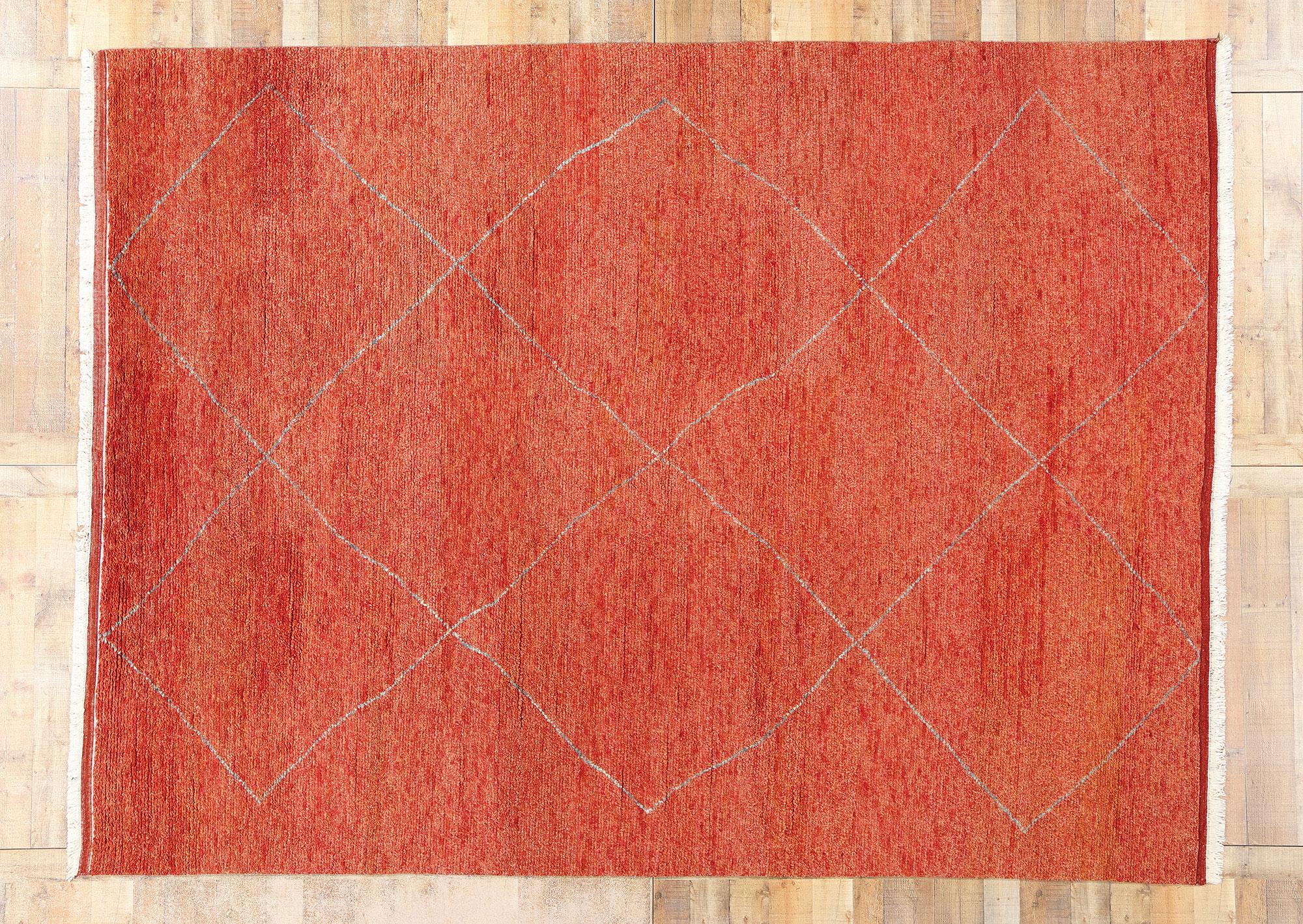 New Diamonds Contemporary Red Moroccan Area Rug For Sale 2