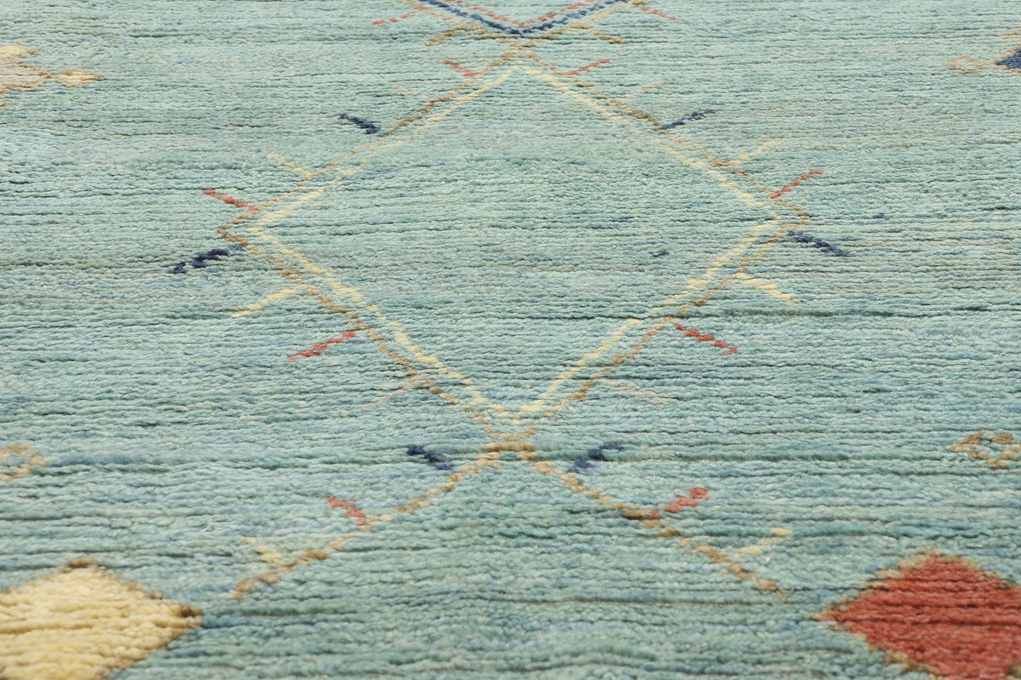 Annodato a mano Tappeto marocchino New Diamonds Contemporary Sky Blue in vendita