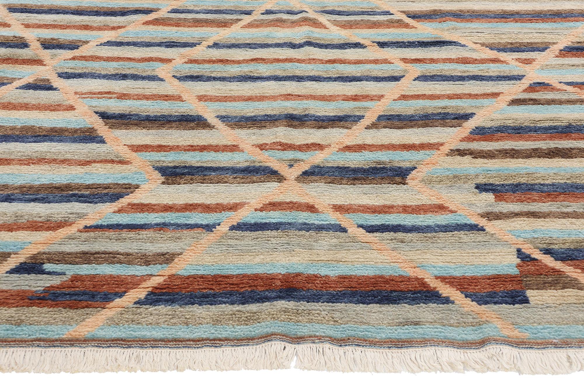 Indien New Diamonds Tapis marocain contemporain à rayures en vente