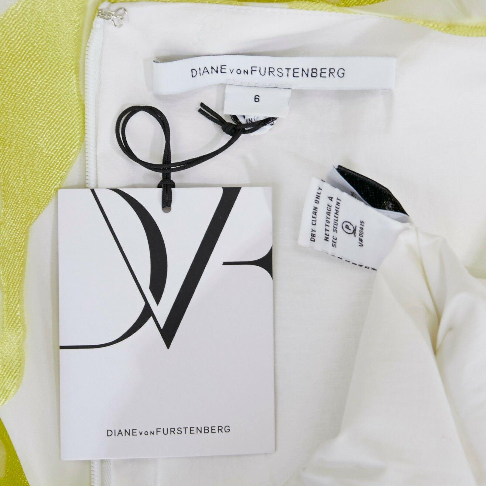 new DIANE VON FURSTERBERG Carpreena white yellow abstract jacquard dress US6 M 7