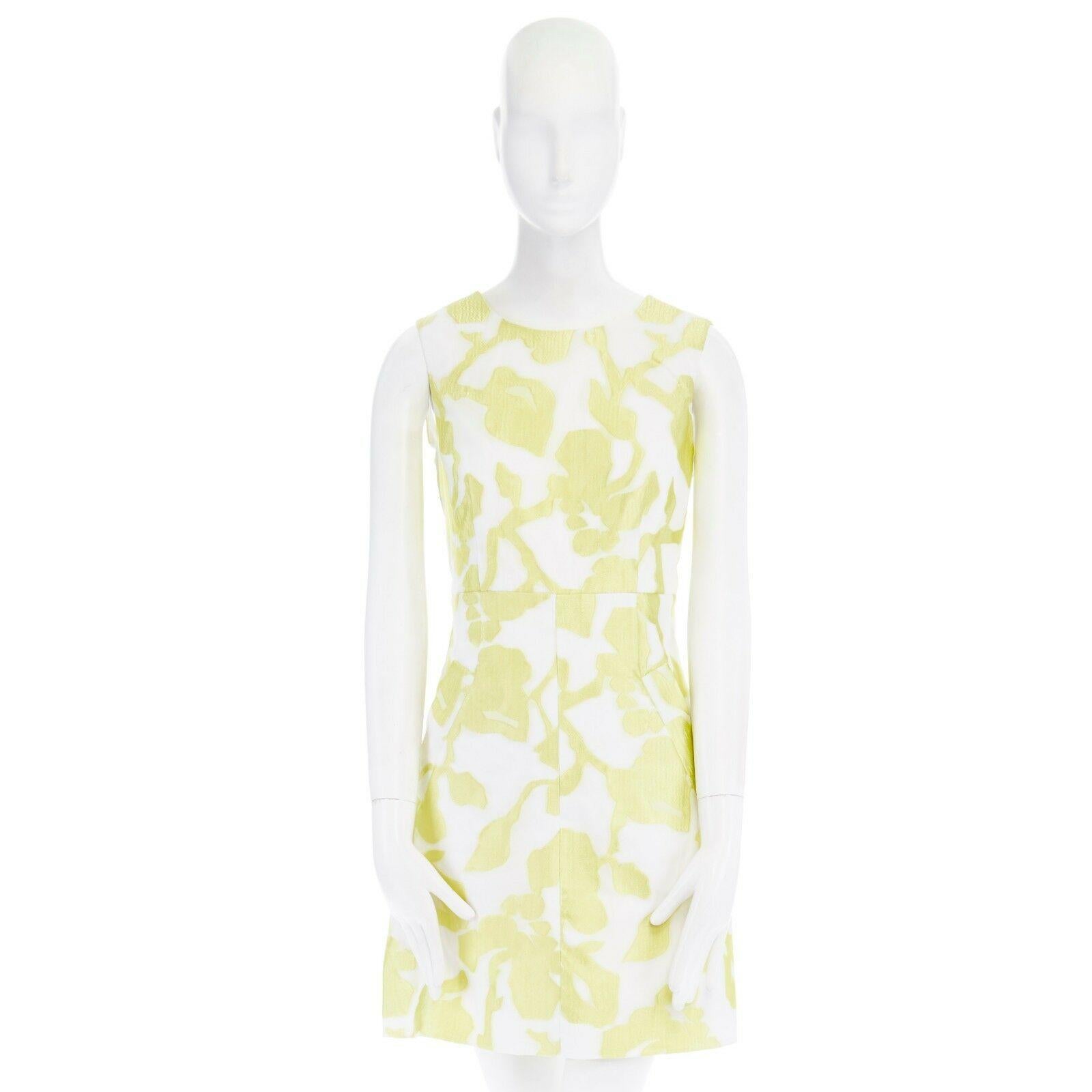 Beige new DIANE VON FURSTERBERG Carpreena white yellow abstract jacquard dress US6 M
