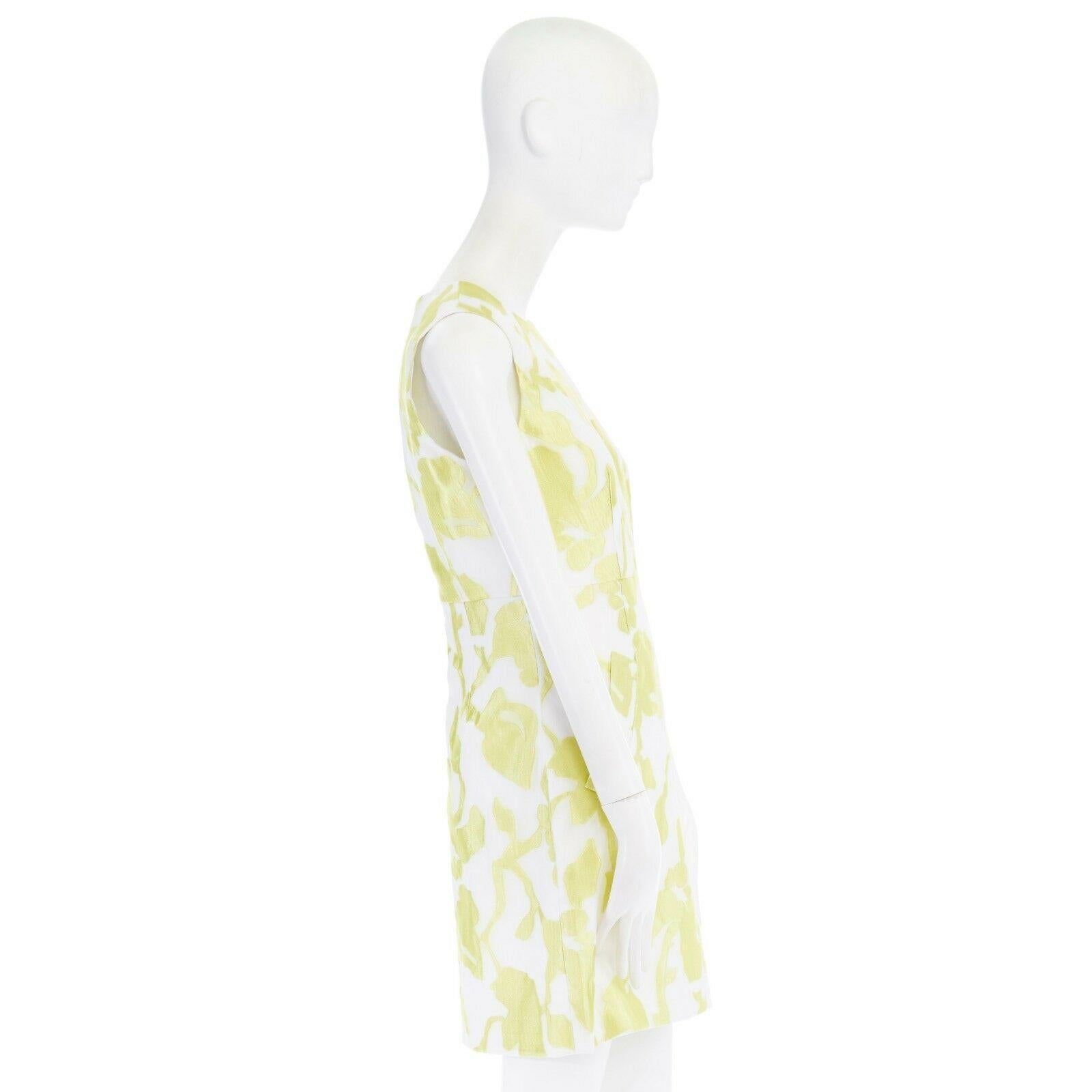 Women's new DIANE VON FURSTERBERG Carpreena white yellow abstract jacquard dress US6 M