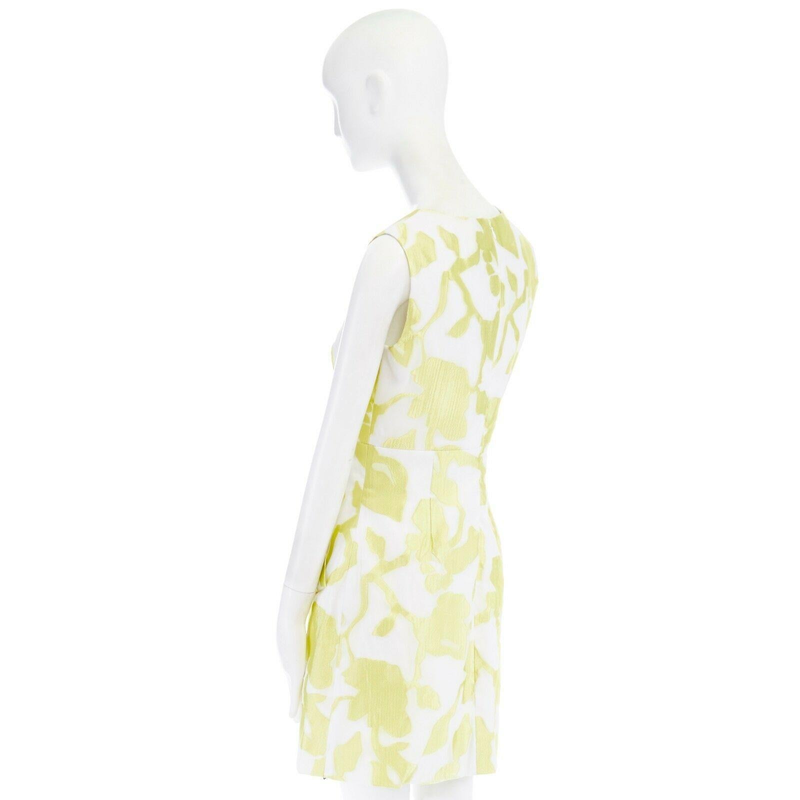 new DIANE VON FURSTERBERG Carpreena white yellow abstract jacquard dress US6 M 2