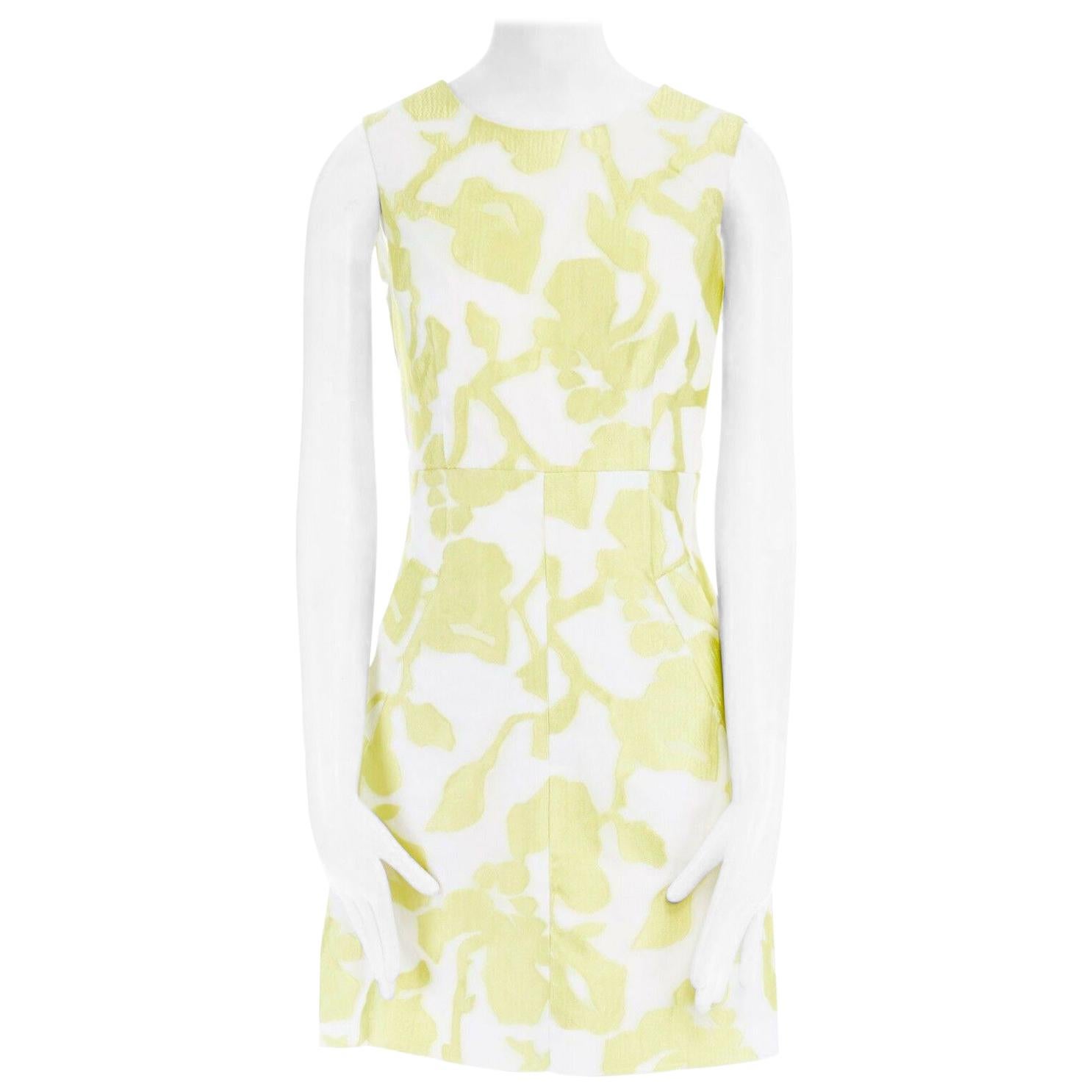 new DIANE VON FURSTERBERG Carpreena white yellow abstract jacquard dress US6 M