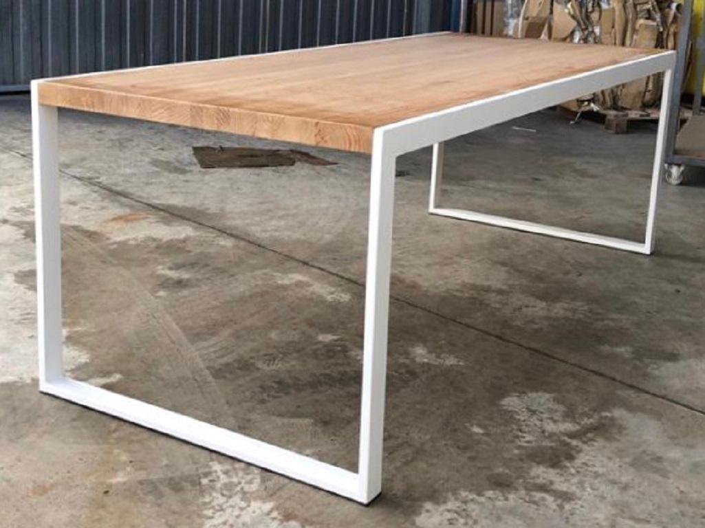 white iron dining table mixed with wood top