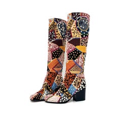 NUOVO Dior Diorage Patchwork ricamato con perline Peace Love Stivali al ginocchio 36,5