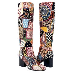 NEW Dior Diorage Patchwork Embroidered Beaded Peace Love Knee High Boots 36.5