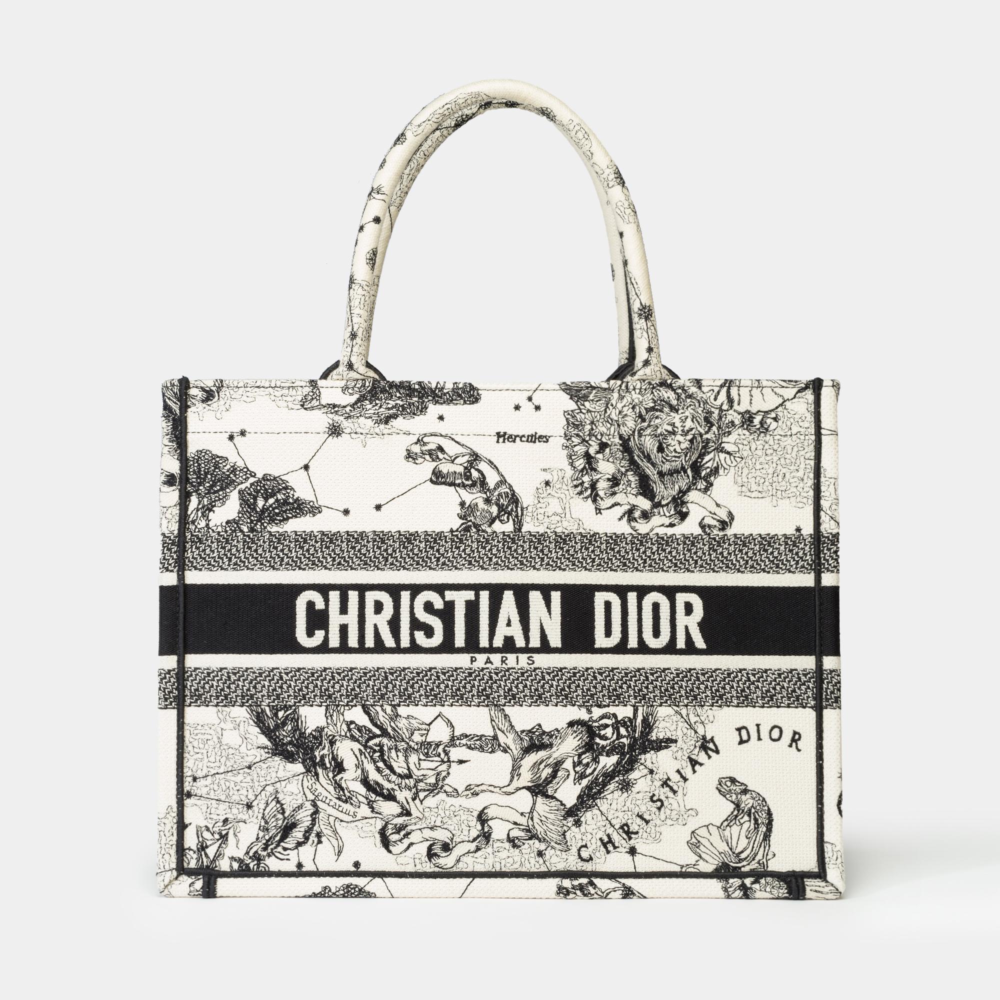 Gray New Dior Medium Book Tote bag in white and blue Toile de Jouy For Sale