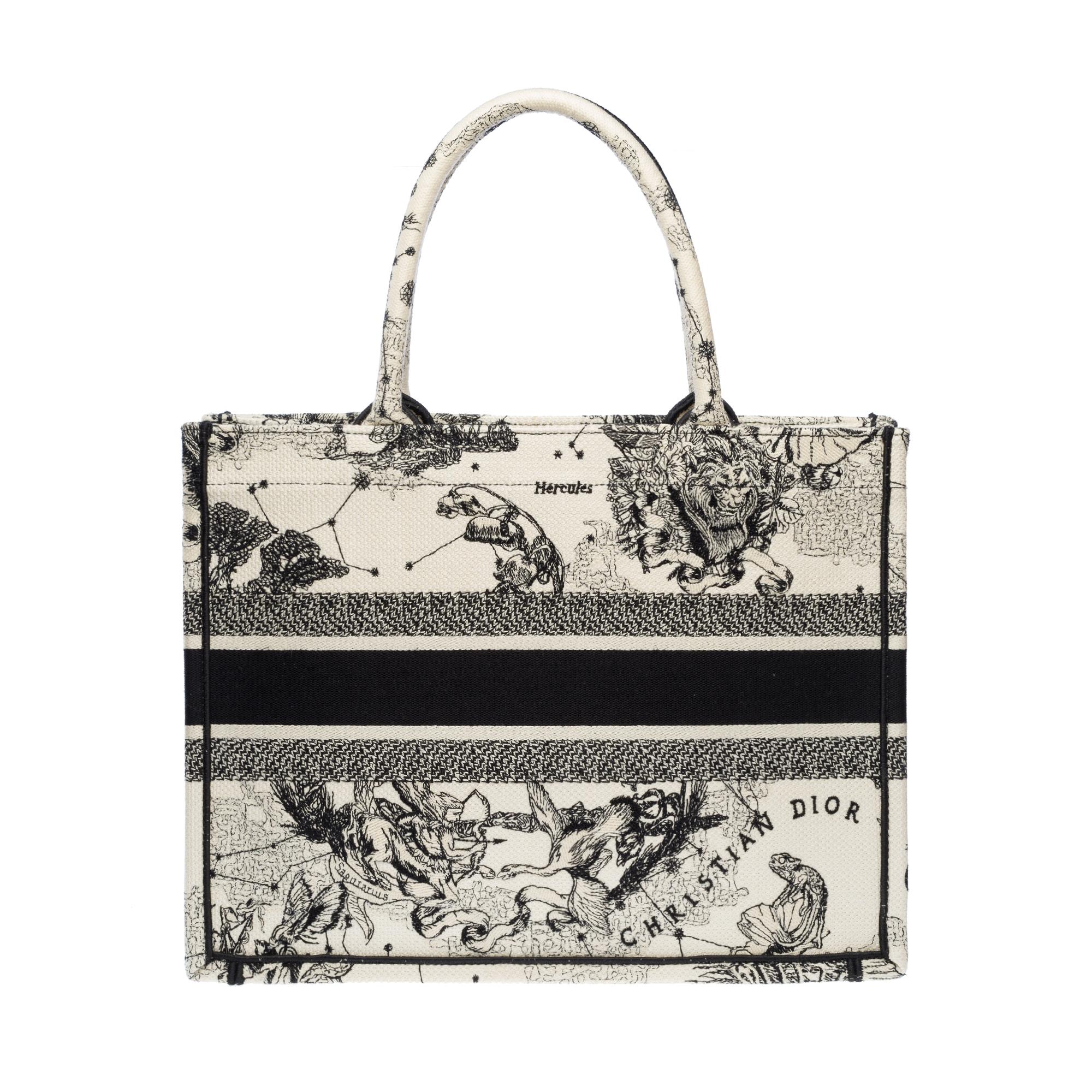 Women's New Dior Medium Book Tote bag in white and blue Toile de Jouy For Sale