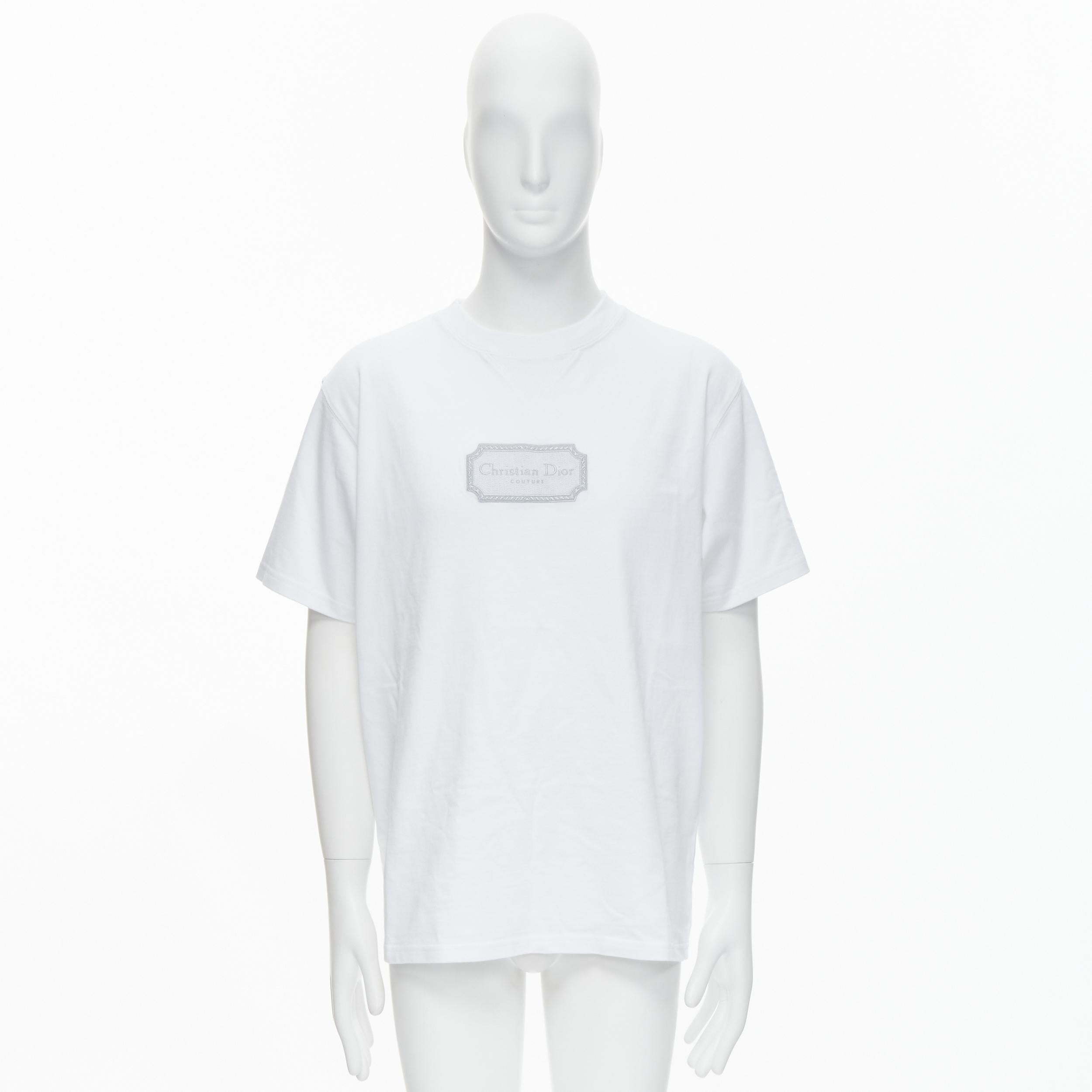 new DIOR MEN 2022 Runway Kim Jones Couture grey embroidery white boxy tshirt M 1