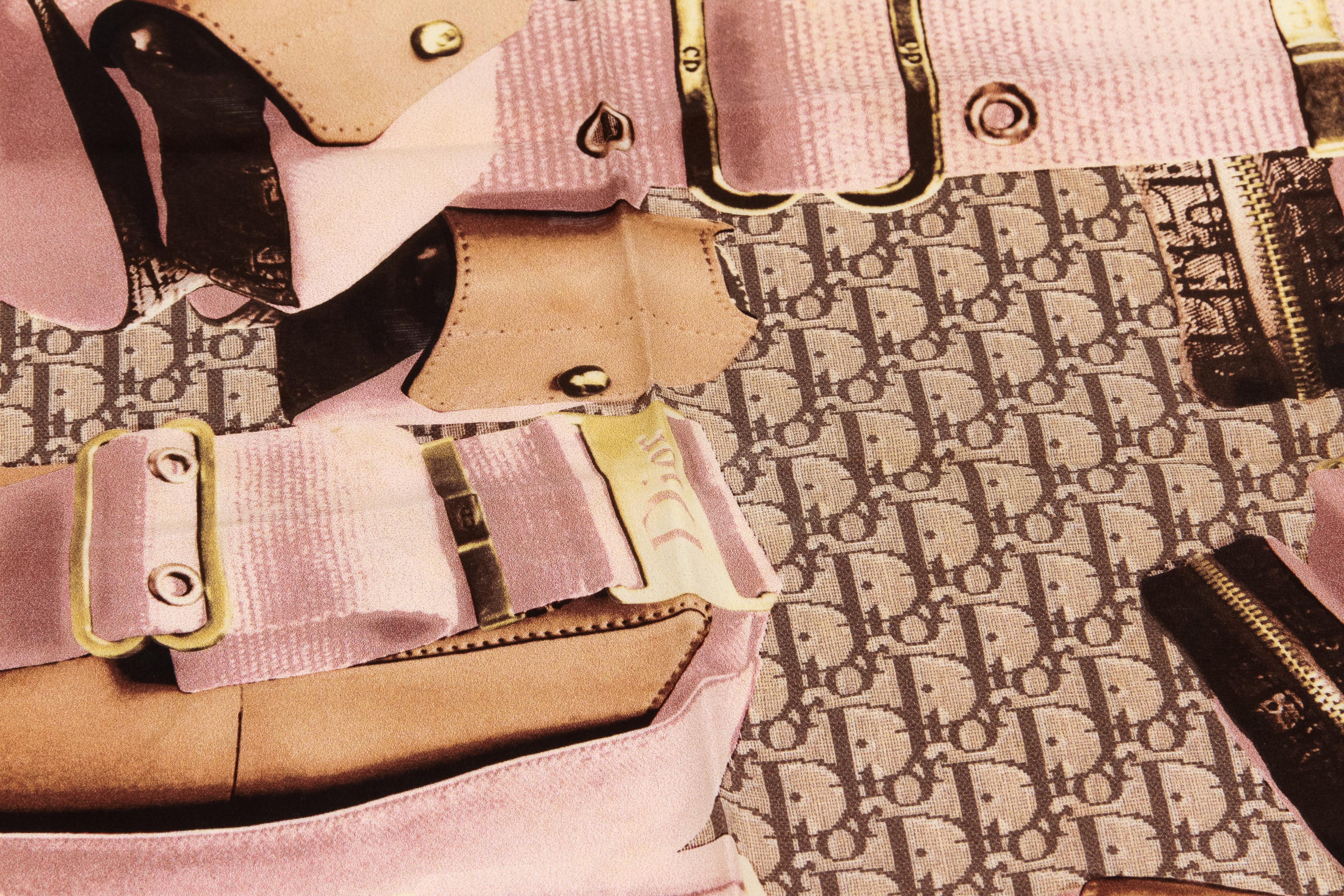 Dior Monogram Geldbörsen kleinen Schal, rosa und beige, 100% Seide, 21