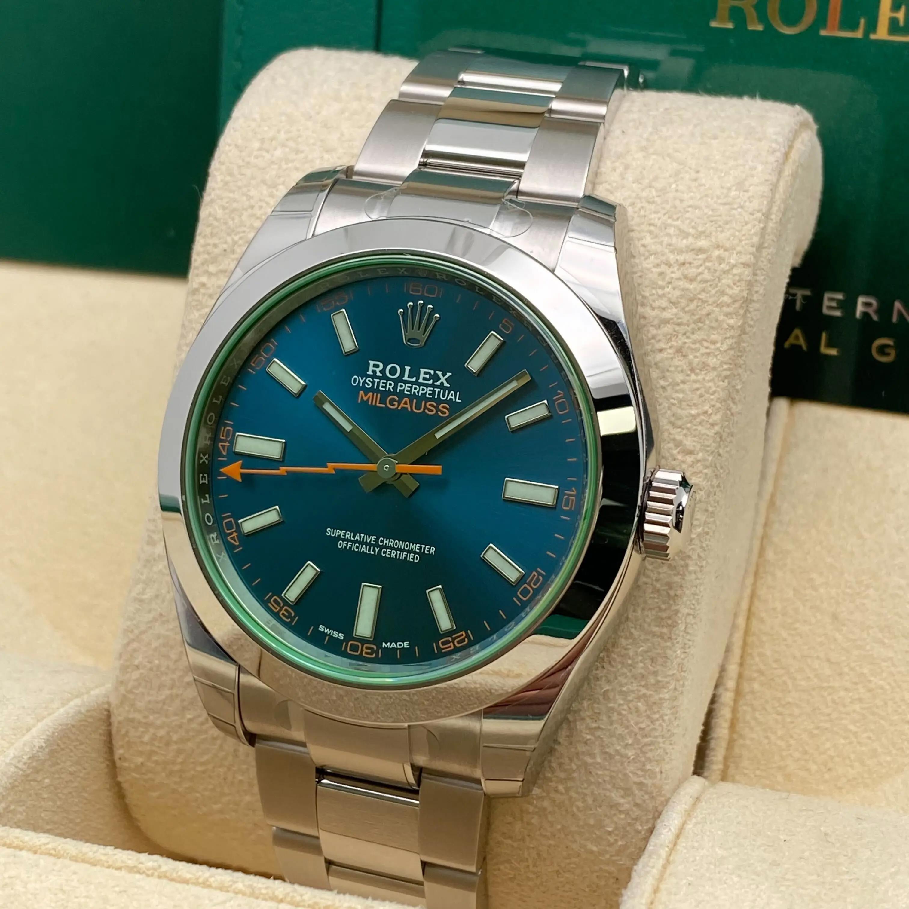 NUEVO Reloj descatalogado Rolex Milgauss 40 Acero Z Esfera azul 116400GV en venta 1