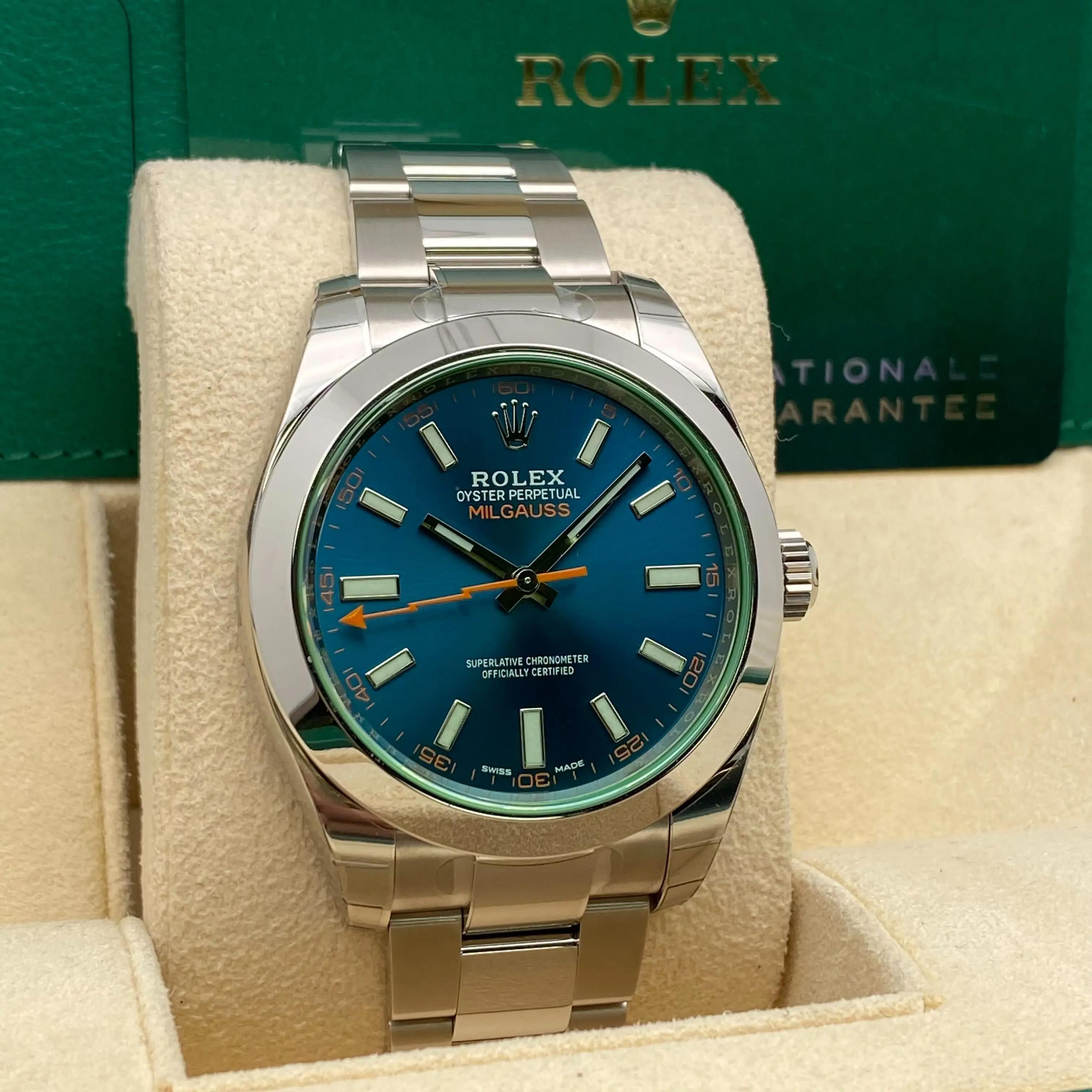 NUEVO Reloj descatalogado Rolex Milgauss 40 Acero Z Esfera azul 116400GV en venta 2
