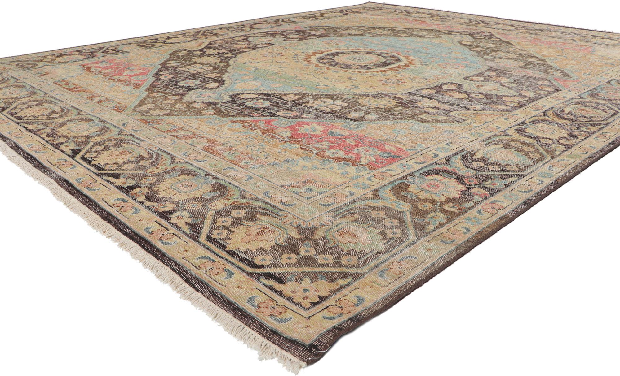30779 New Distressed Oushak rug with Vintage Style, 08'00 x 10'00?.? ?Emanating traditional sensibility and rugged beauty with a cozy color palette, this hand-knotted wool distressed Indian Oushak rug creates an inimitable warmth and calming