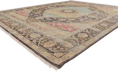 New Vintage-Style Distressed Rug with Faded Earth-Tone Colors