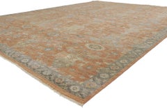 New Distressed Oushak Rug with Vintage Style