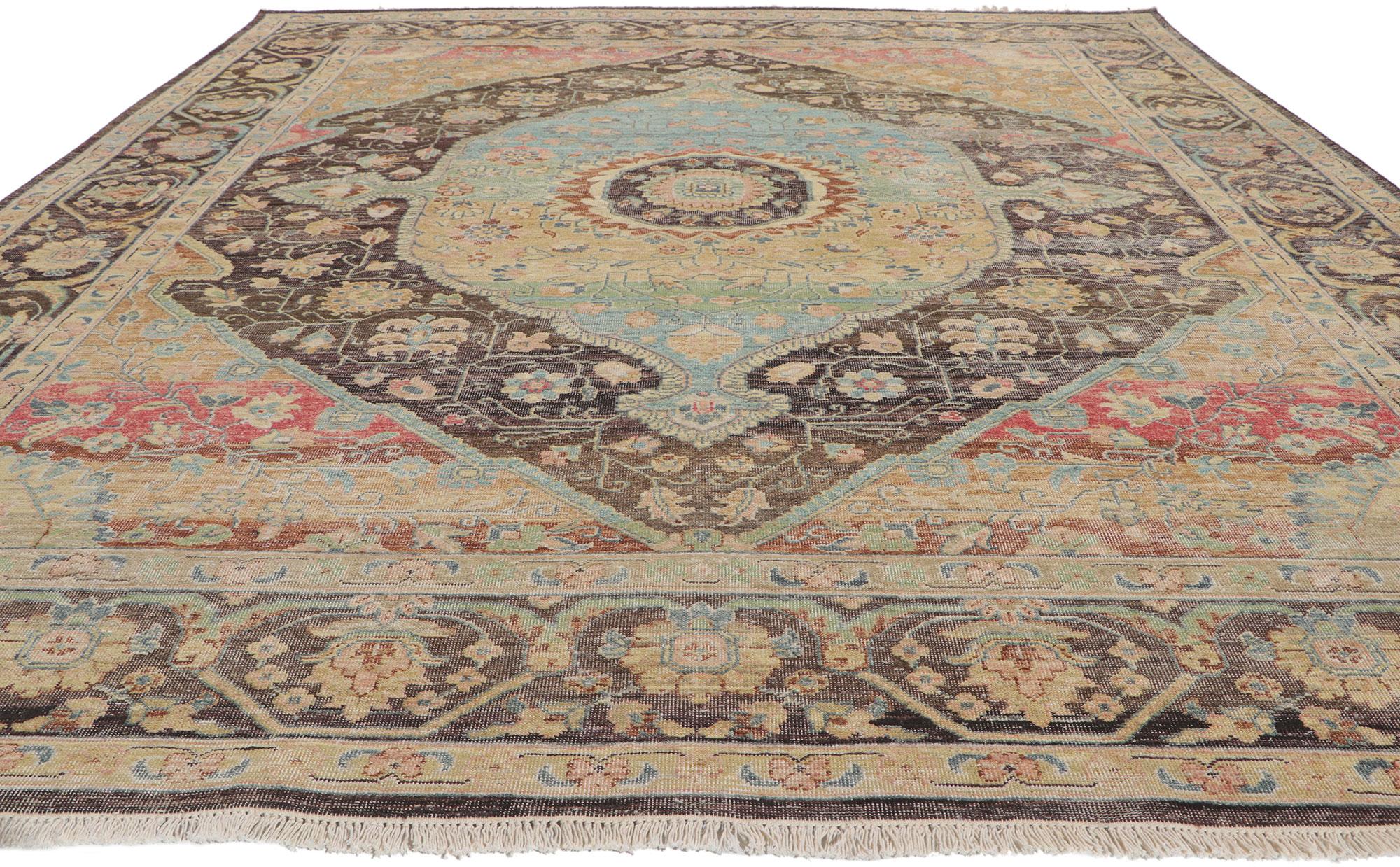 Oushak New Vintage-Style Distressed Rug with Faded Earth-Tone Colors For Sale