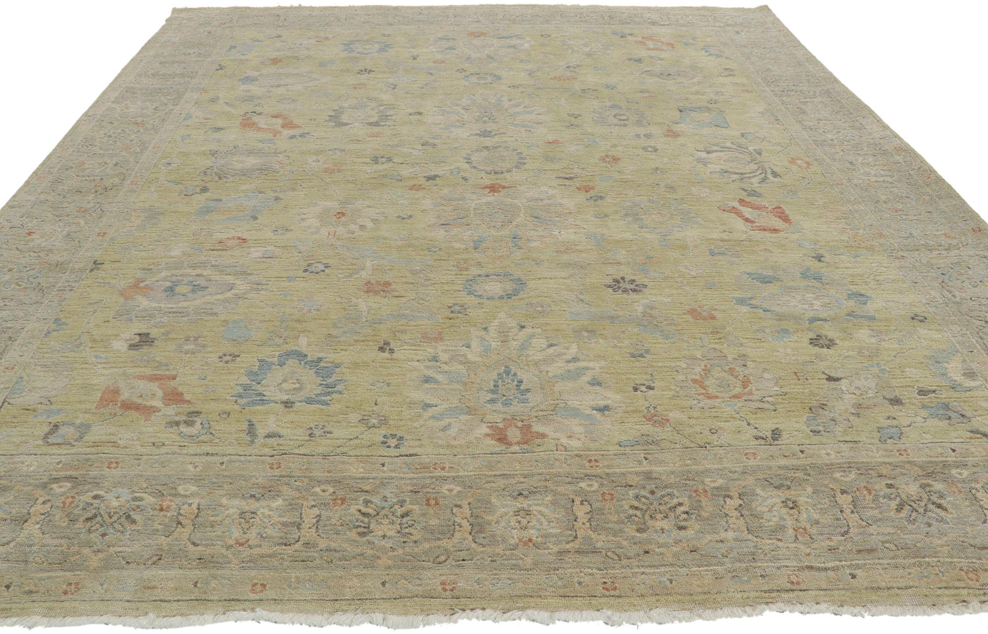 Indian New Distressed Oushak Rug with Vintage Style For Sale