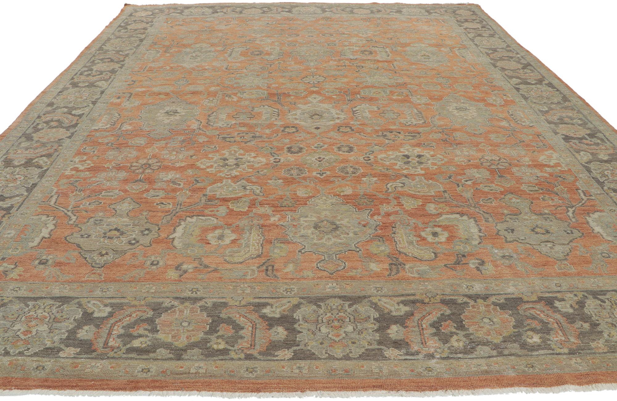 Indian New Distressed Oushak Rug with Vintage Style For Sale