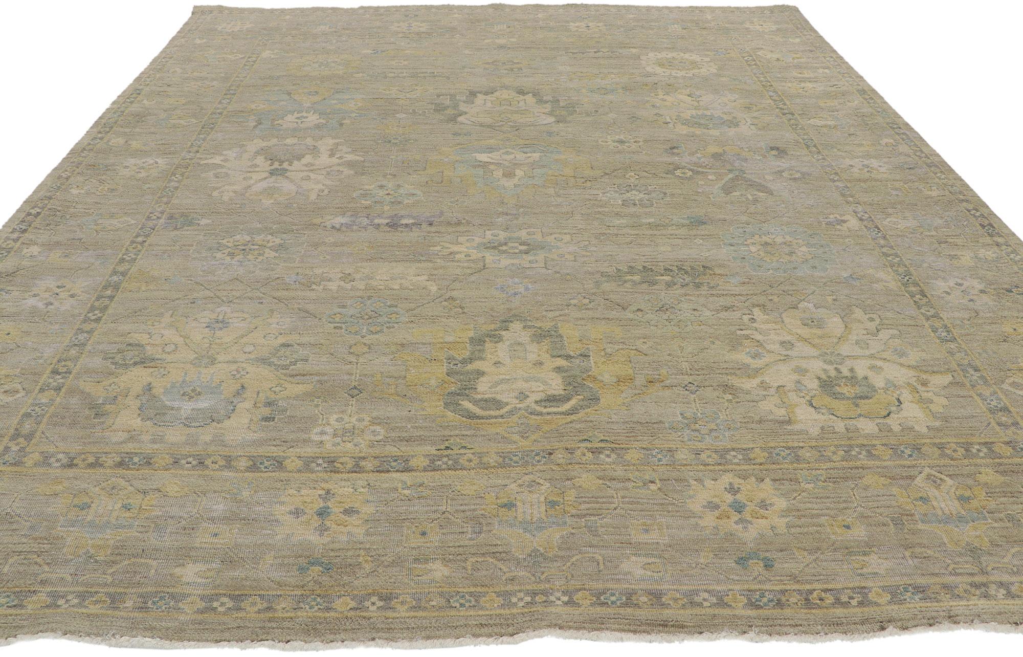 Indian New Distressed Oushak Rug with Vintage Style For Sale