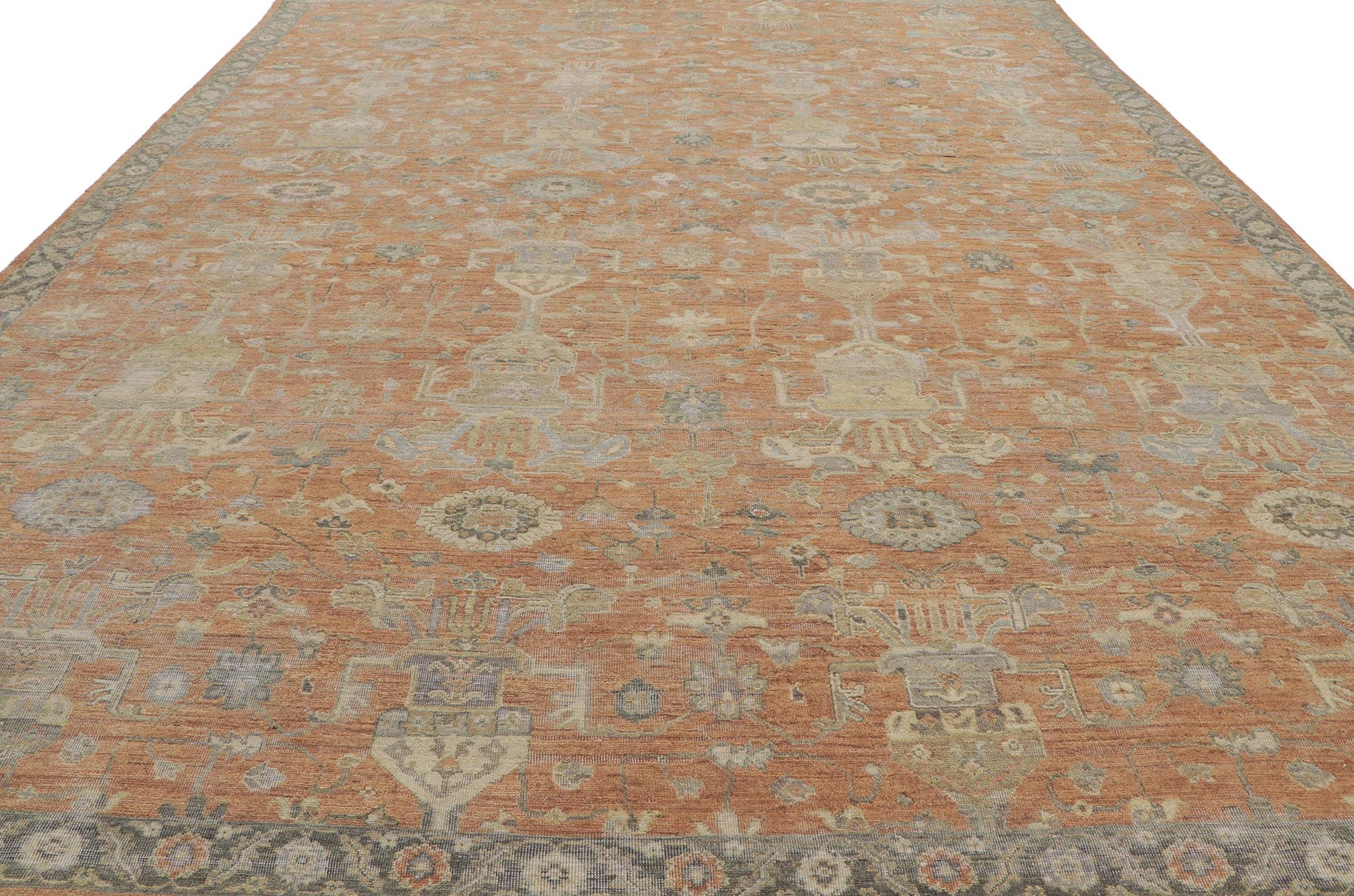Hand-Knotted New Distressed Oushak Rug with Vintage Style For Sale