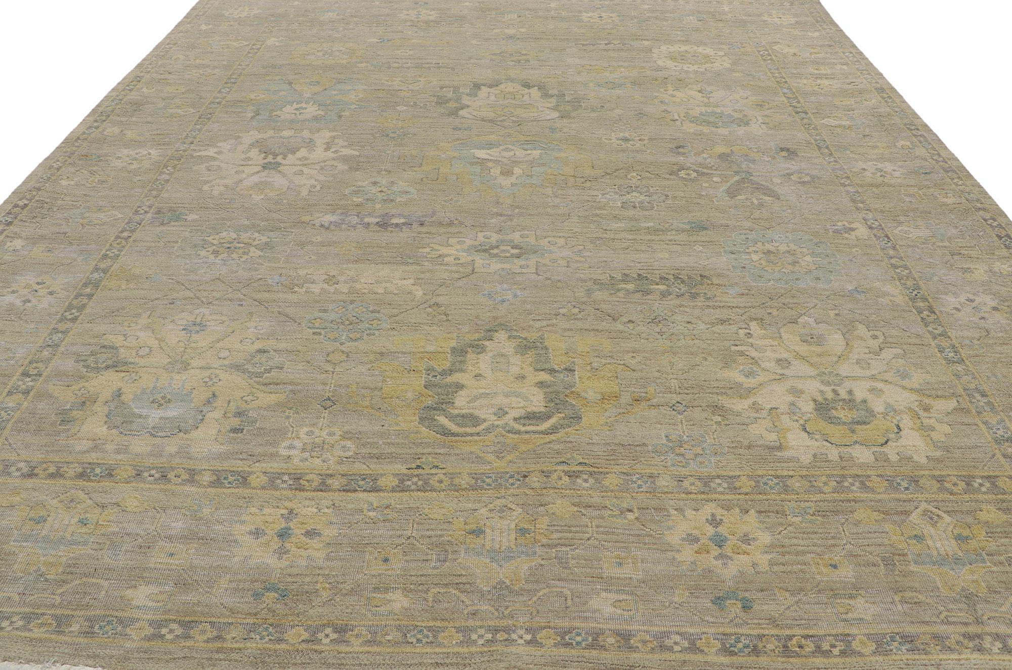 Hand-Knotted New Distressed Oushak Rug with Vintage Style For Sale