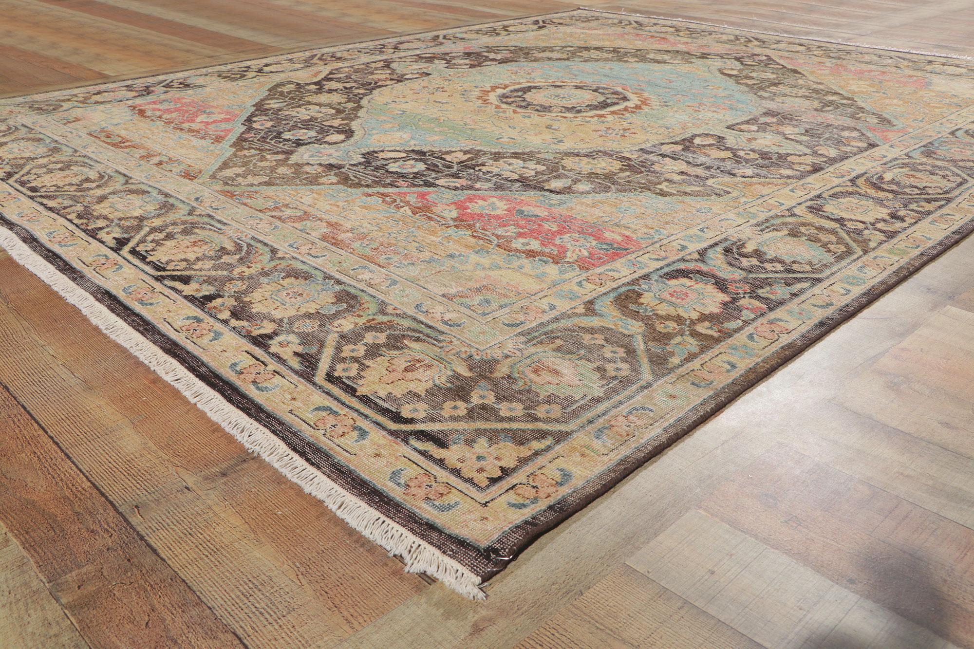 New Vintage-Style Distressed Rug with Faded Earth-Tone Colors In New Condition For Sale In Dallas, TX