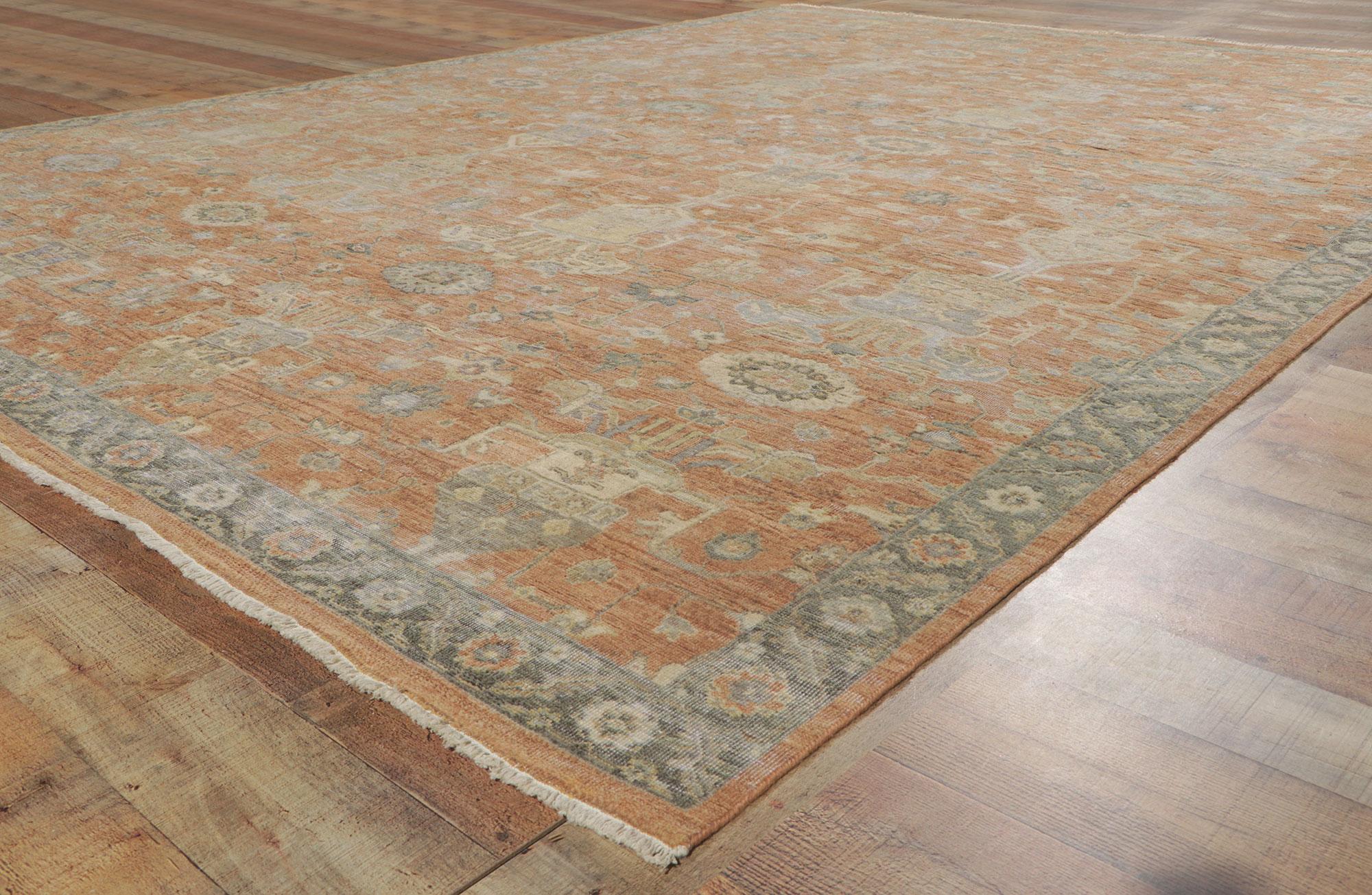 Contemporary New Distressed Oushak Rug with Vintage Style For Sale