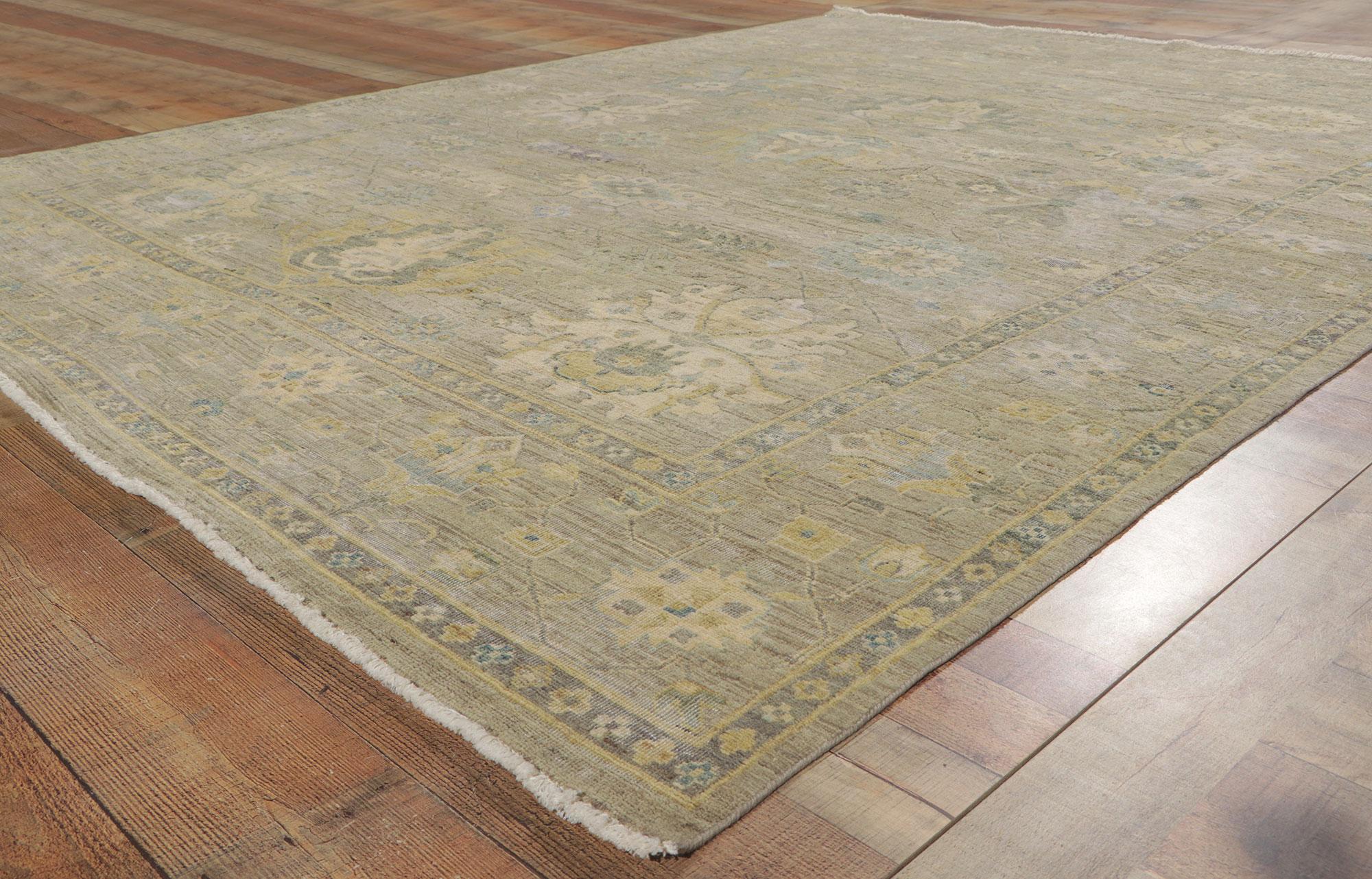 Contemporary New Distressed Oushak Rug with Vintage Style For Sale