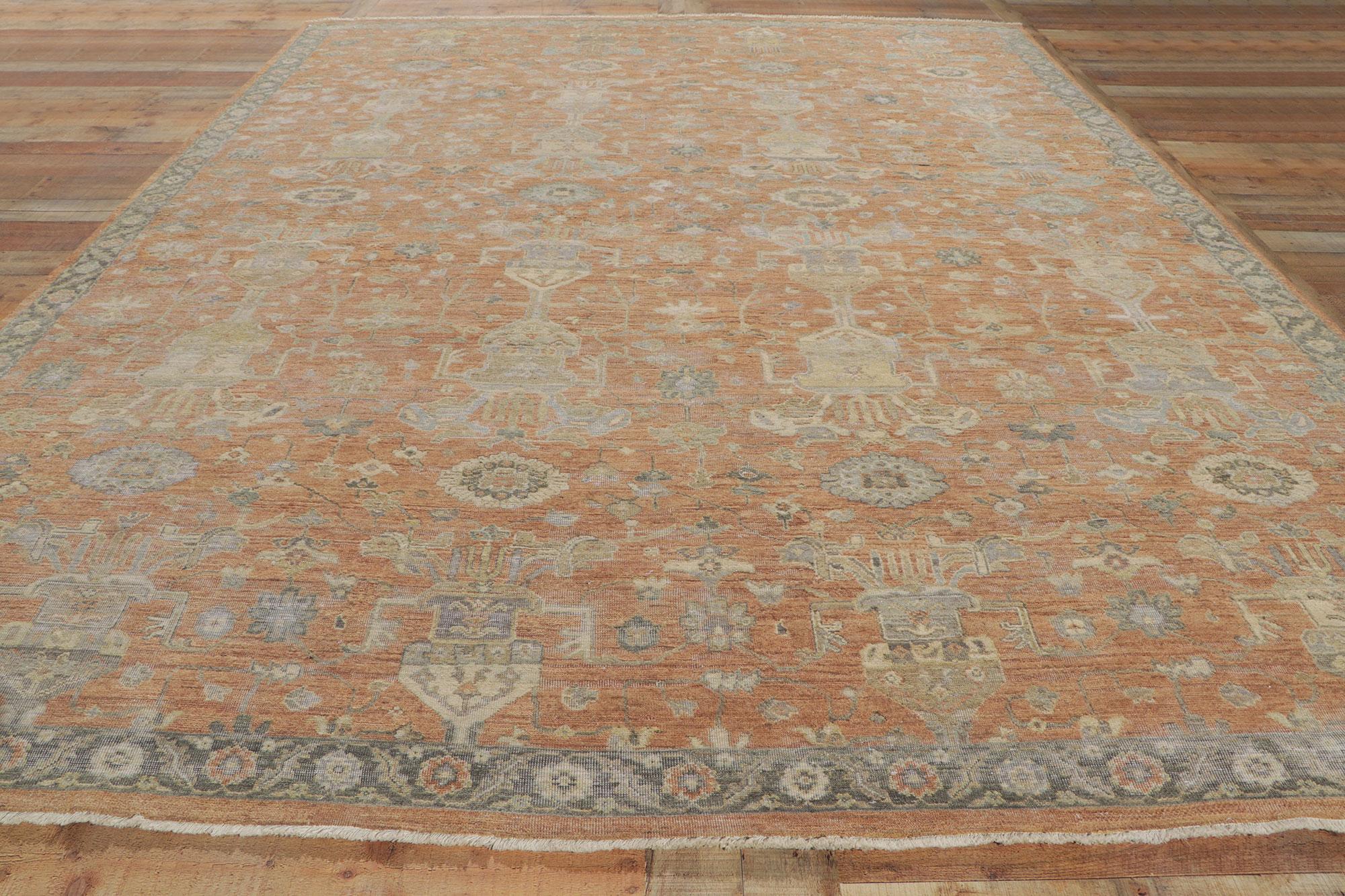 Wool New Distressed Oushak Rug with Vintage Style For Sale