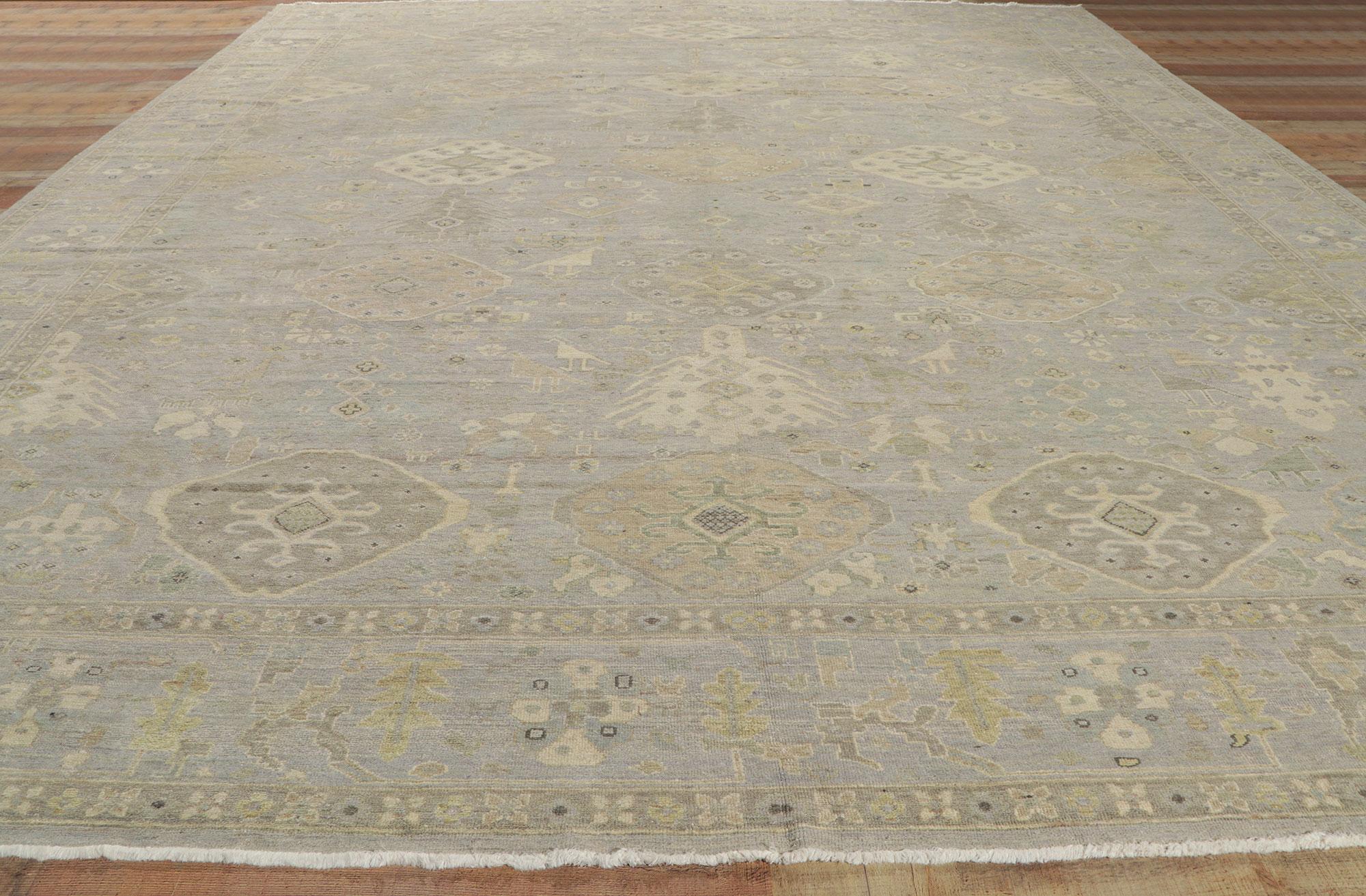 Wool New Distressed Oushak Rug with Vintage Style For Sale