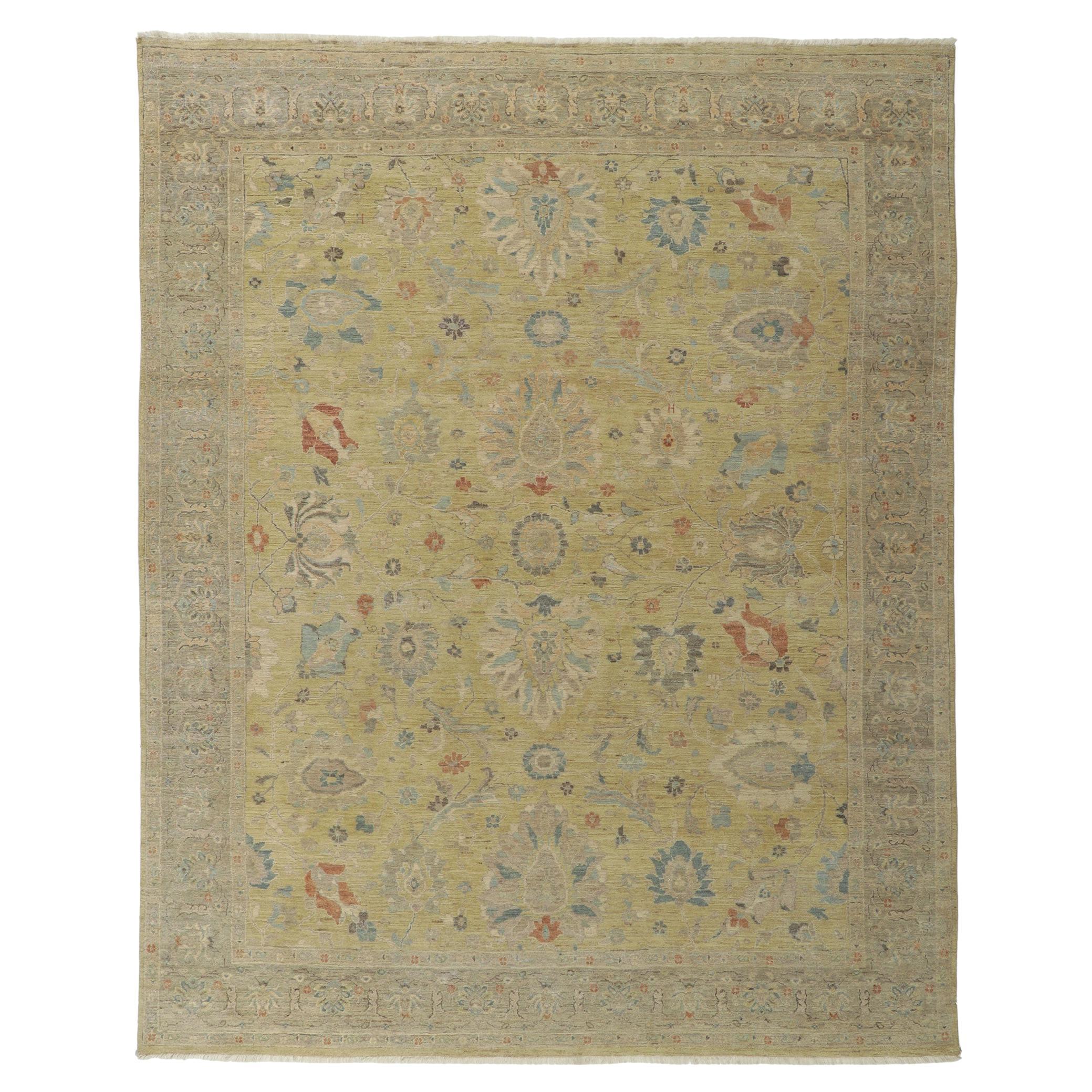 New Distressed Oushak Rug with Vintage Style For Sale