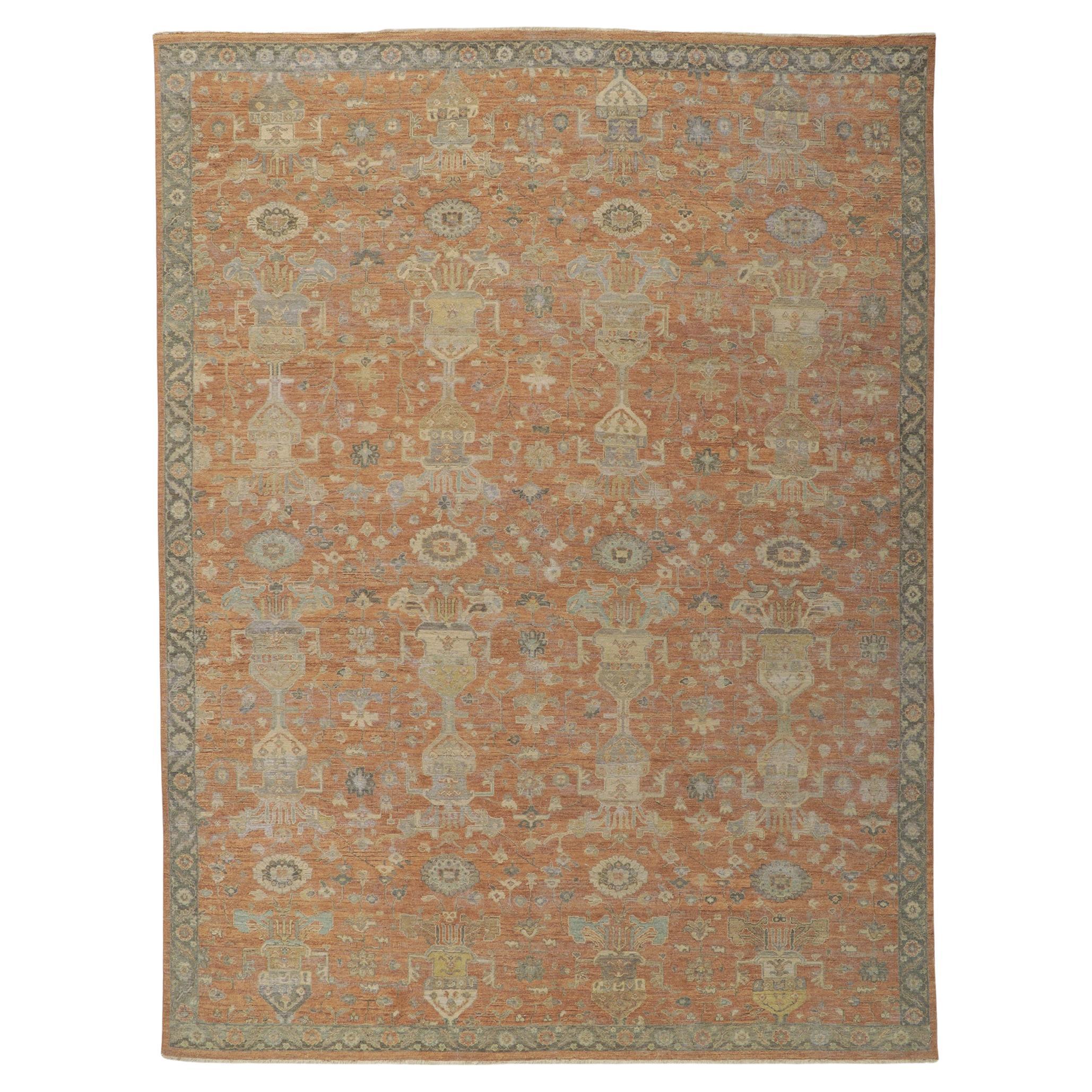 Nueva alfombra Oushak envejecida de estilo vintage