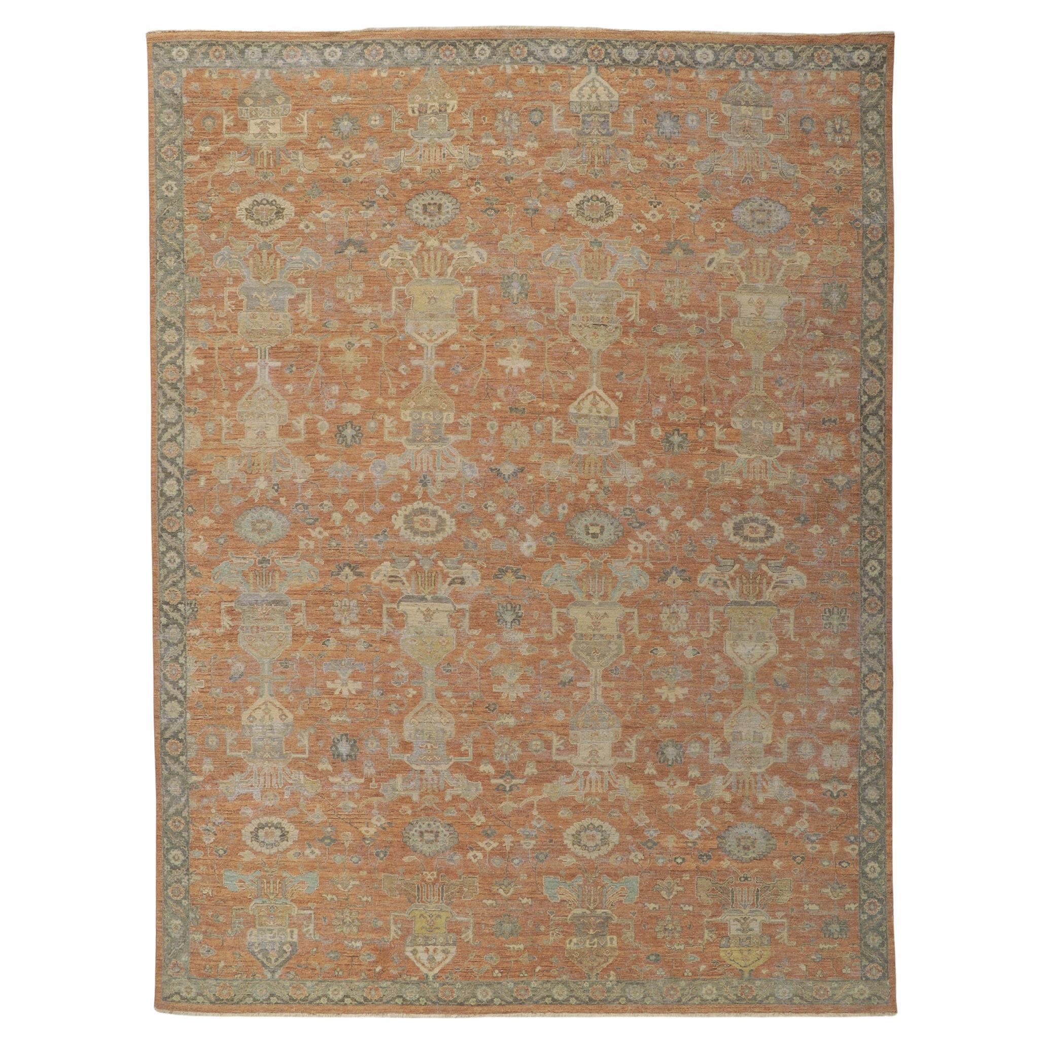 New Distressed Oushak Rug with Vintage Style For Sale