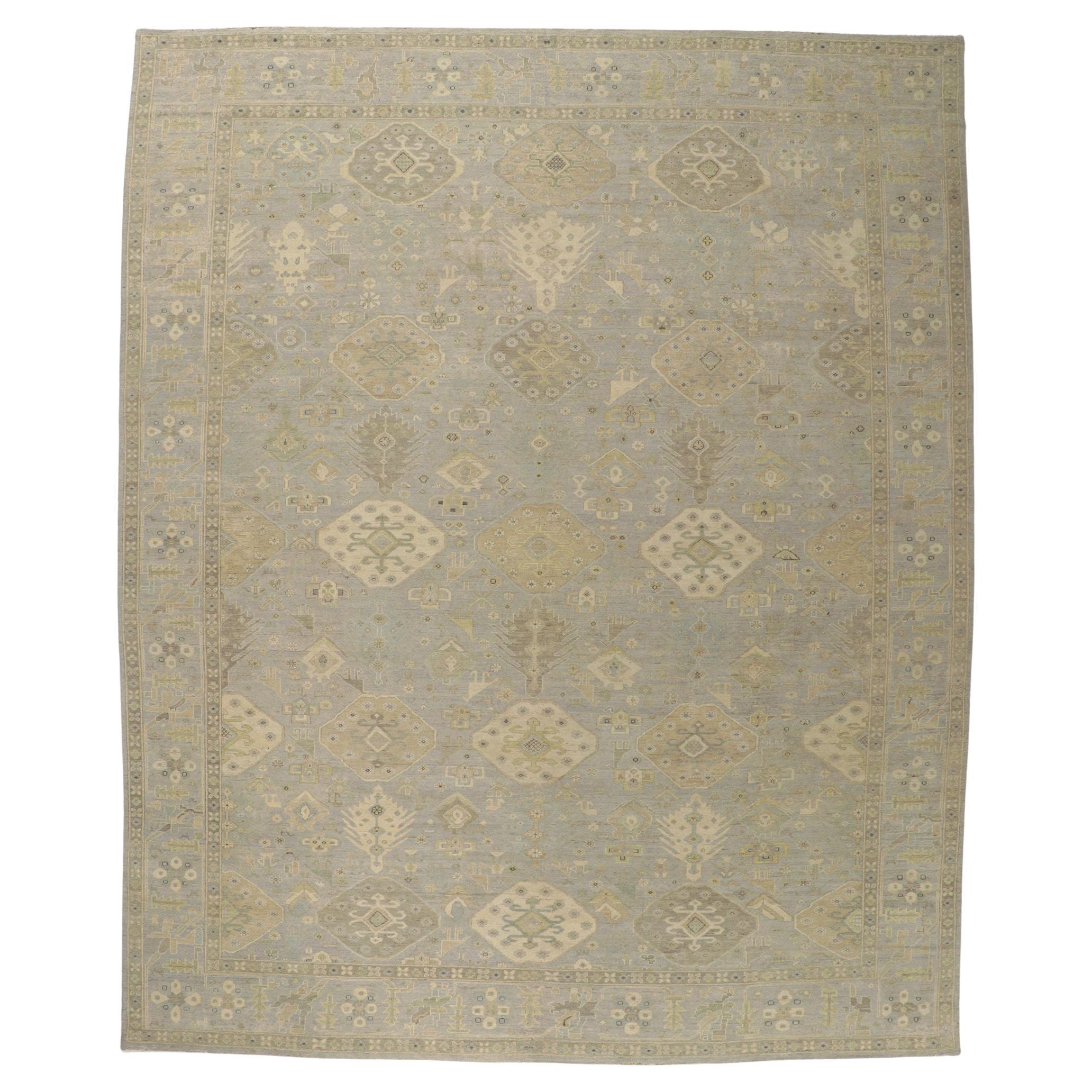 New Distressed Oushak Rug with Vintage Style For Sale