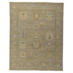 New Distressed Oushak Rug with Vintage Style