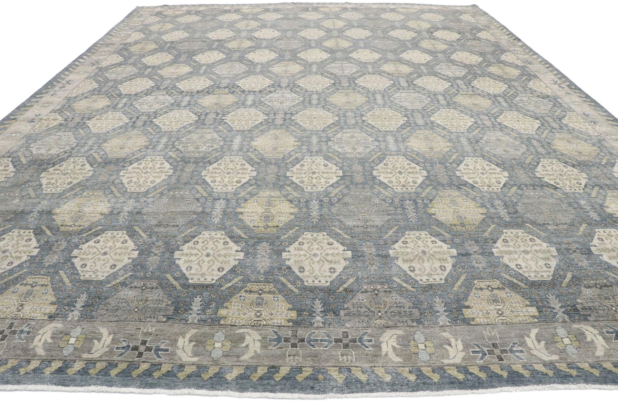 Indian Vintage-Inspired Muted Oushak Rug, Modern Style Meets Rustic Sensibility For Sale