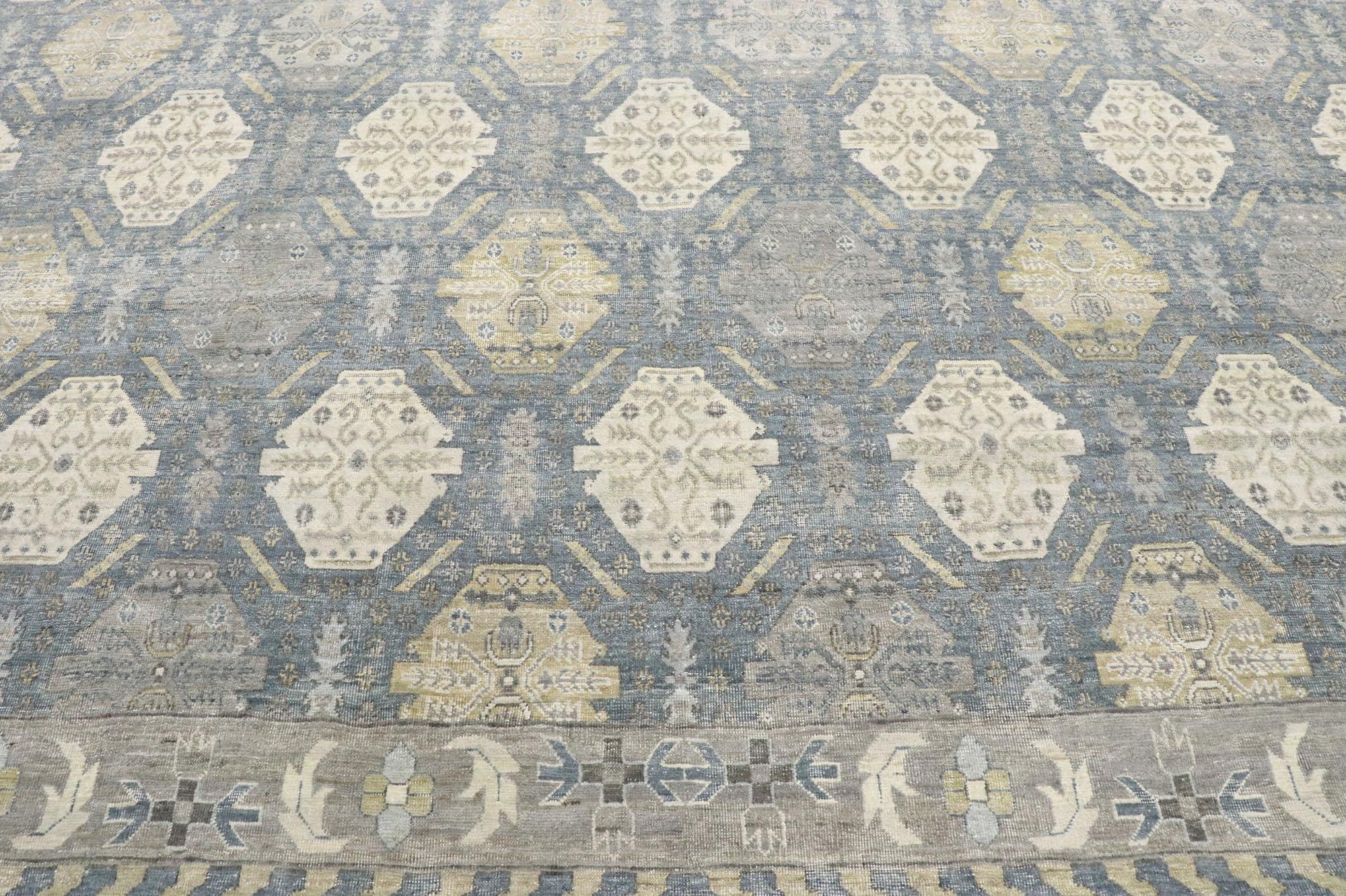 Hand-Knotted Vintage-Inspired Muted Oushak Rug, Modern Style Meets Rustic Sensibility For Sale