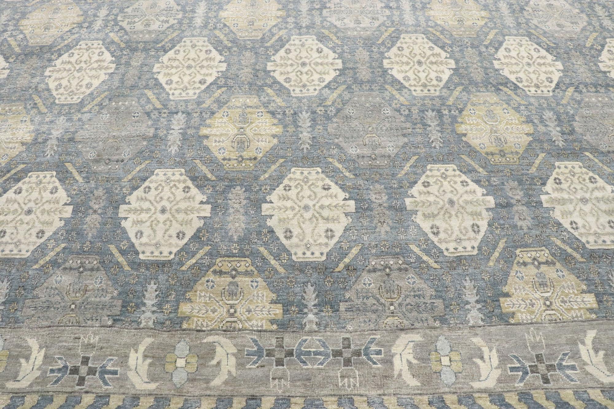 Neuer Distressed-Teppich im Oushak-Stil mit modernem, rustikalem Stil (Handgeknüpft) im Angebot