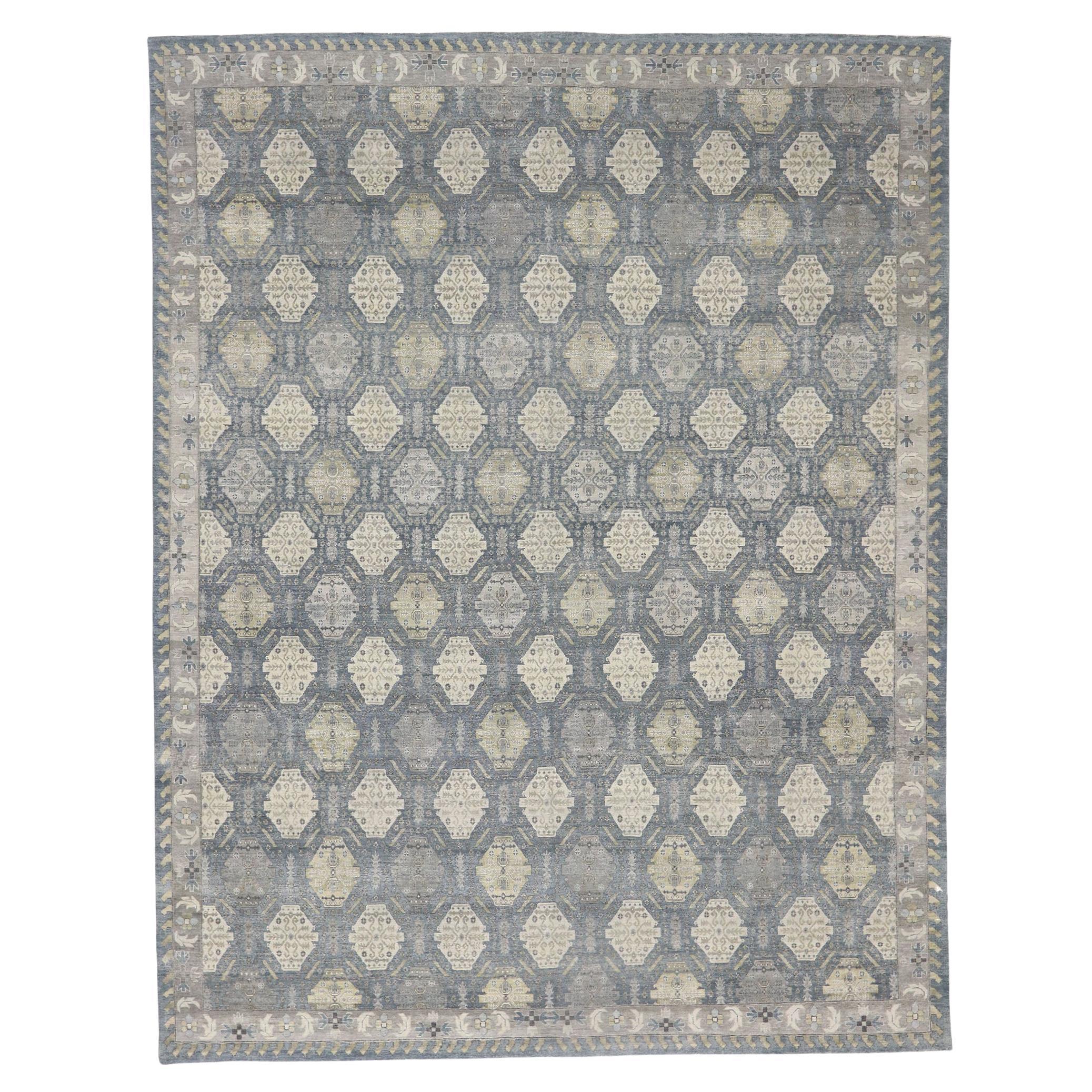 Vintage-Inspired Muted Oushak Rug, Modern Style Meets Rustic Sensibility For Sale