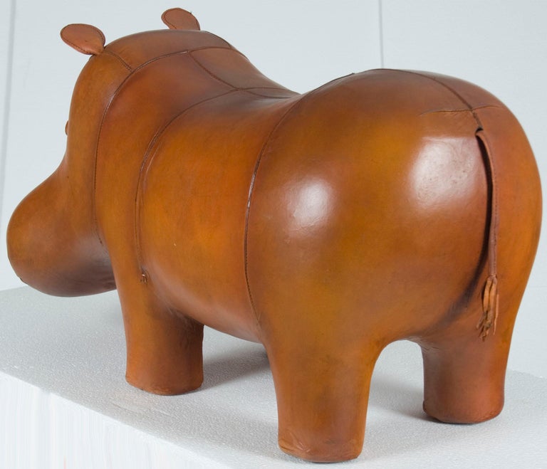 New Distressed Rustic Leather Hippo Hippopotamus Animal Footstool Ottoman For Sale at 1stDibs