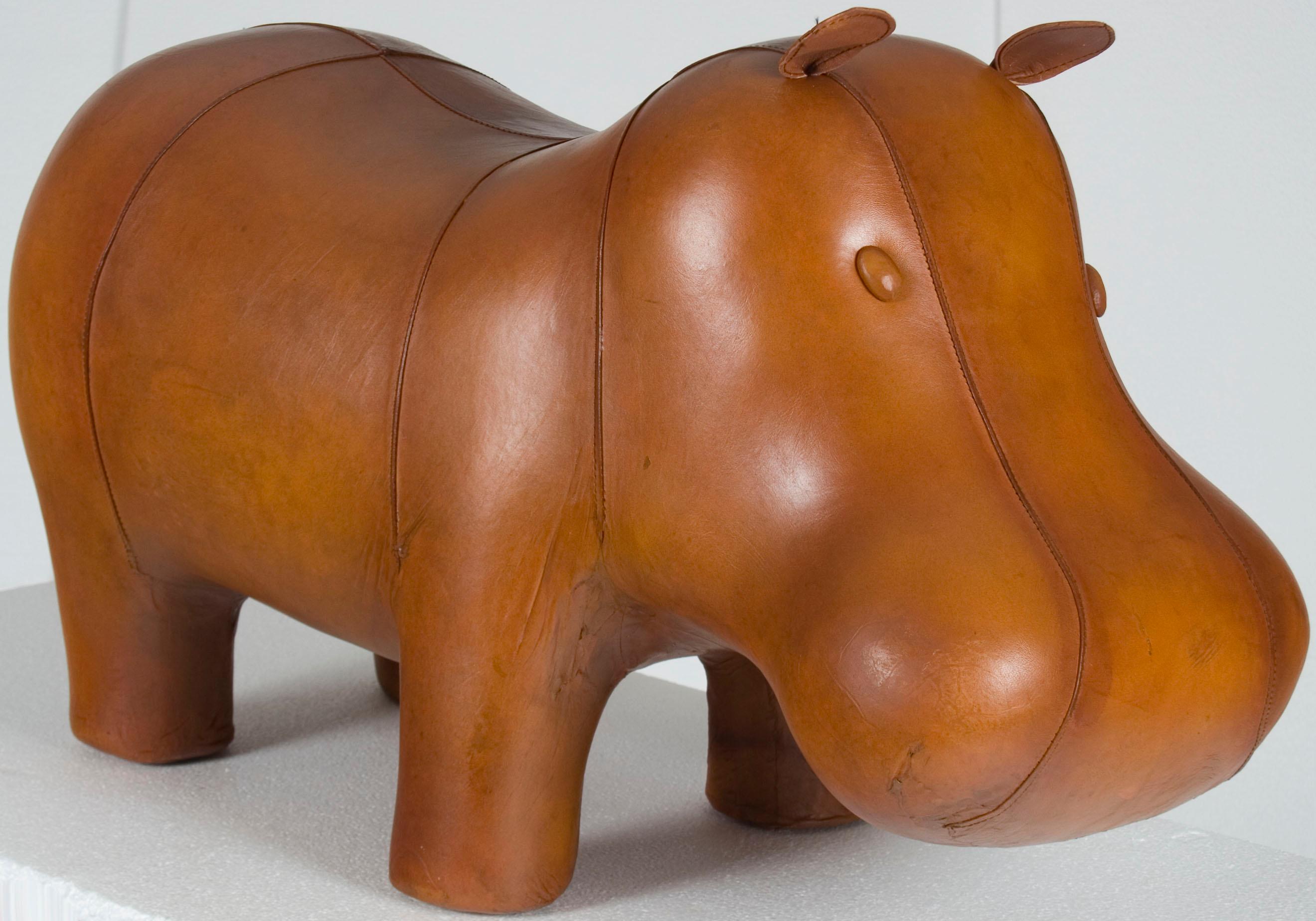 New Distressed Rustic Leather Hippo Hippopotamus Animal Footstool Ottoman In New Condition For Sale In Atlanta, GA