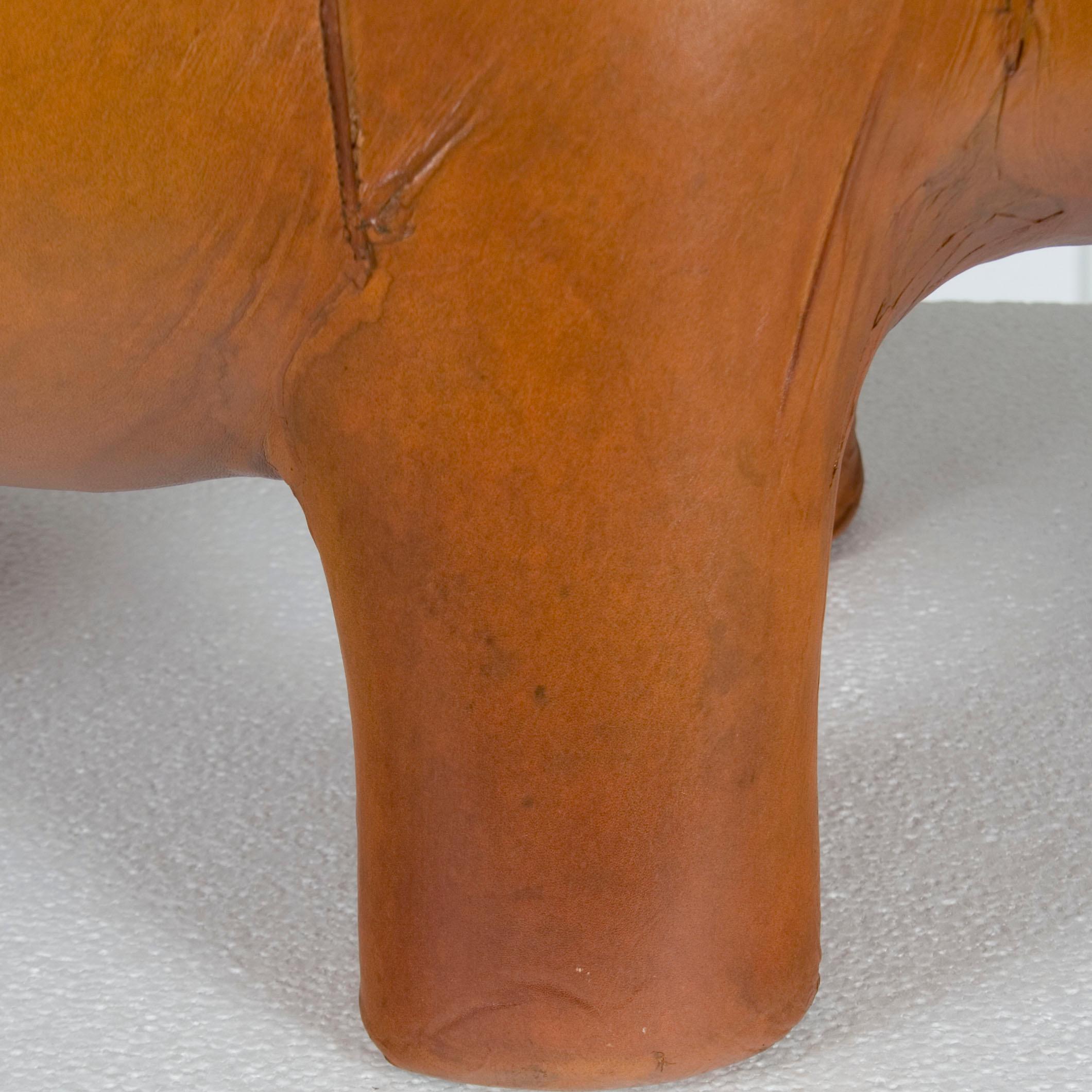 Contemporary New Distressed Rustic Leather Hippo Hippopotamus Animal Footstool Ottoman For Sale