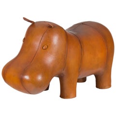 New Distressed Rustic Leather Hippo Hippopotamus Animal Footstool Ottoman