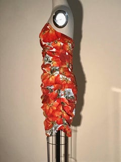 New Dolce & Gabbana 2012 Tomato Print Silk Strapless Dress Red & White