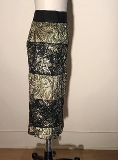 New Dolce & Gabbana Gold and Black Deco Jacquard Stripe Straight Pencil Skirt