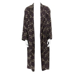 new DOLCE GABBANA 100% silk brown sparrow bird print shawl collar night robe XS