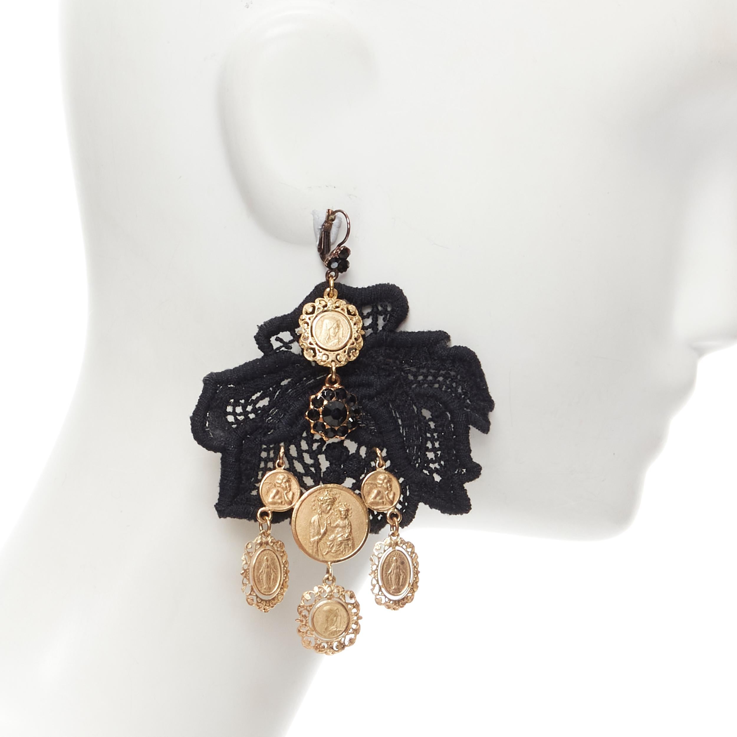 Black new DOLCE GABBANA 2012 gold tone vintage coin medallion crystal black macrame la